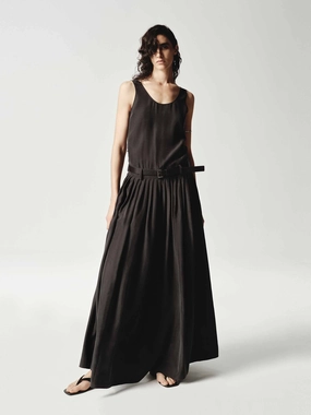 Quilted-Lining Sleeveless Silk Tank Dress