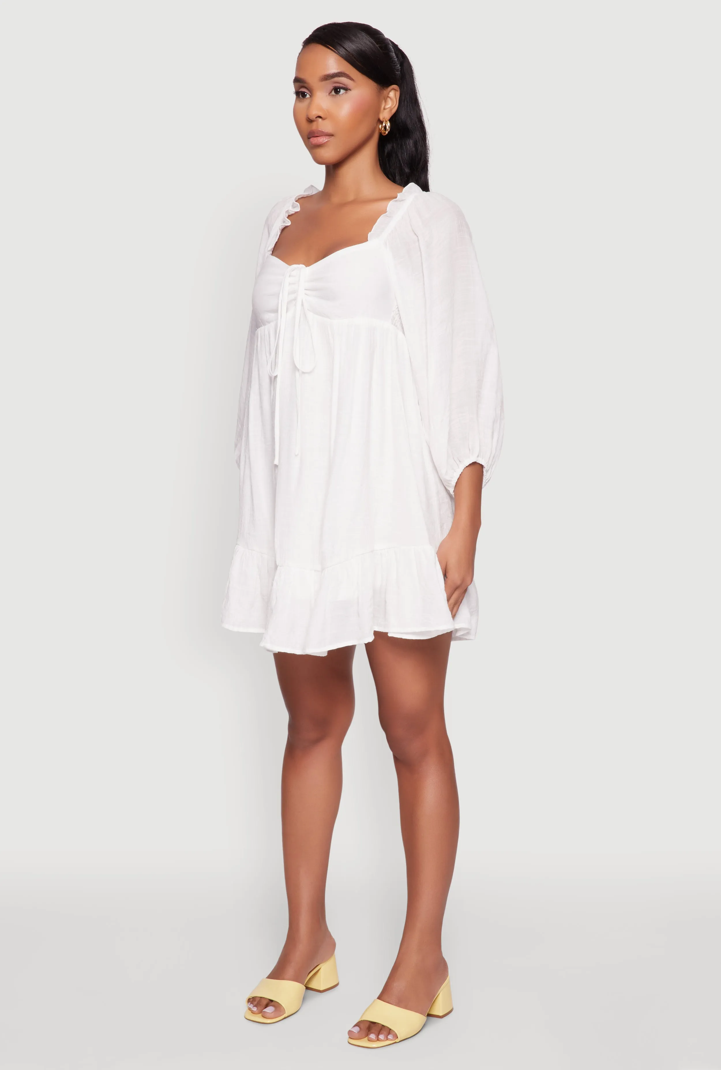 Chic Bubble Sleeve Smocked Back Peasant Dress Relax Tones