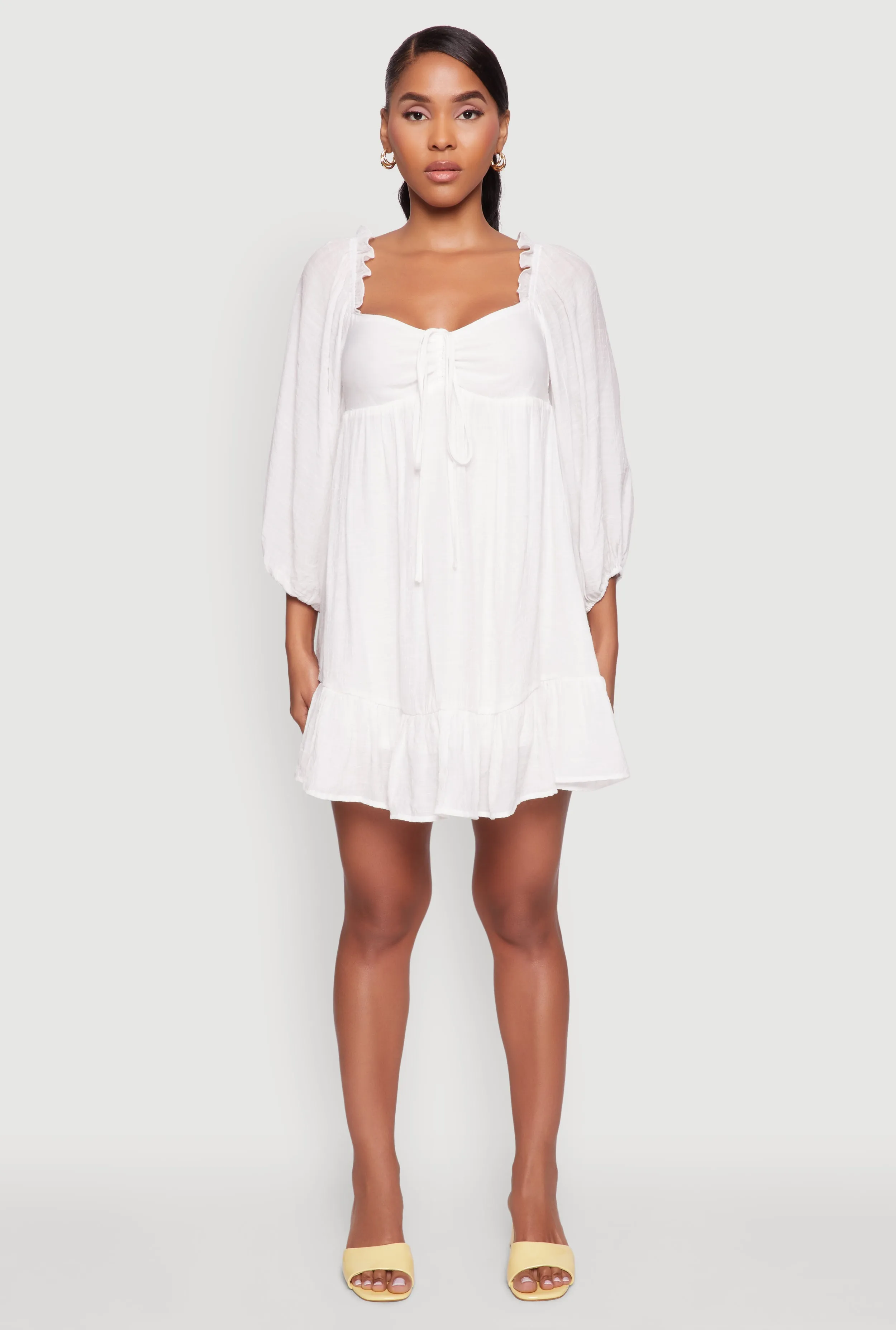 Chic Bubble Sleeve Smocked Back Peasant Dress Coastal Chic Gathered Skirt