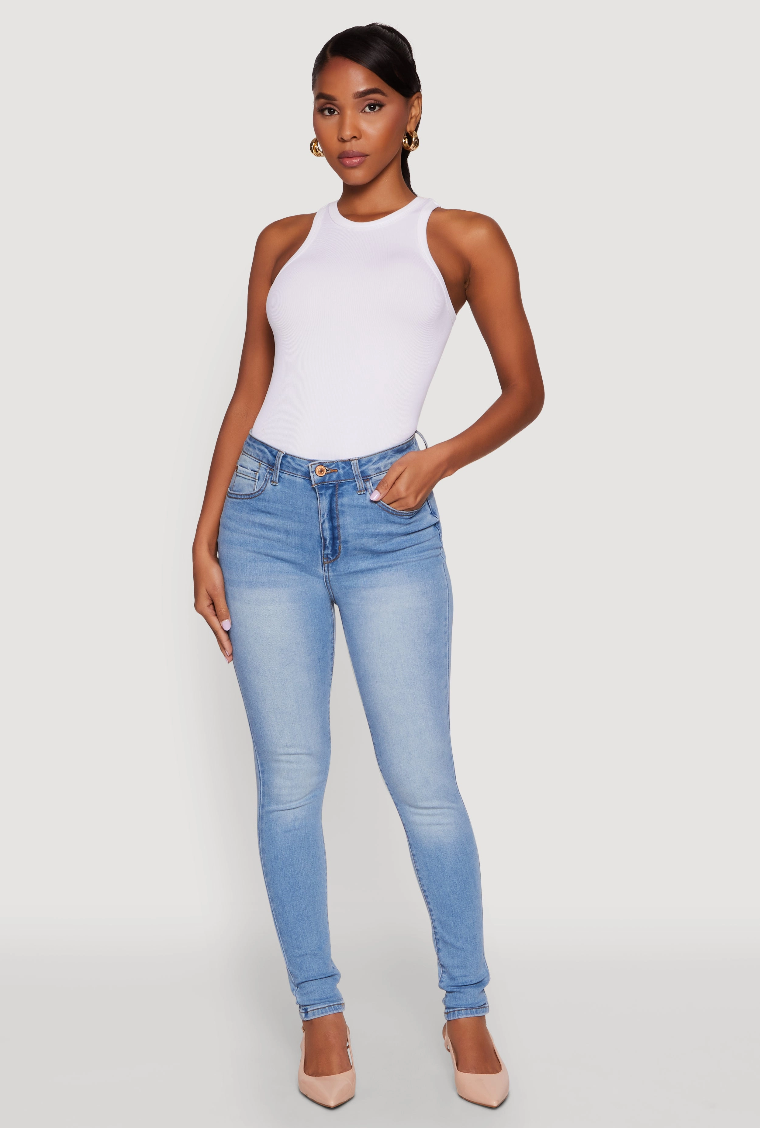 elastic waistband Minimalist Daily Wear Loose WAX Whiskered Rolled Cuff Skinny Jeans