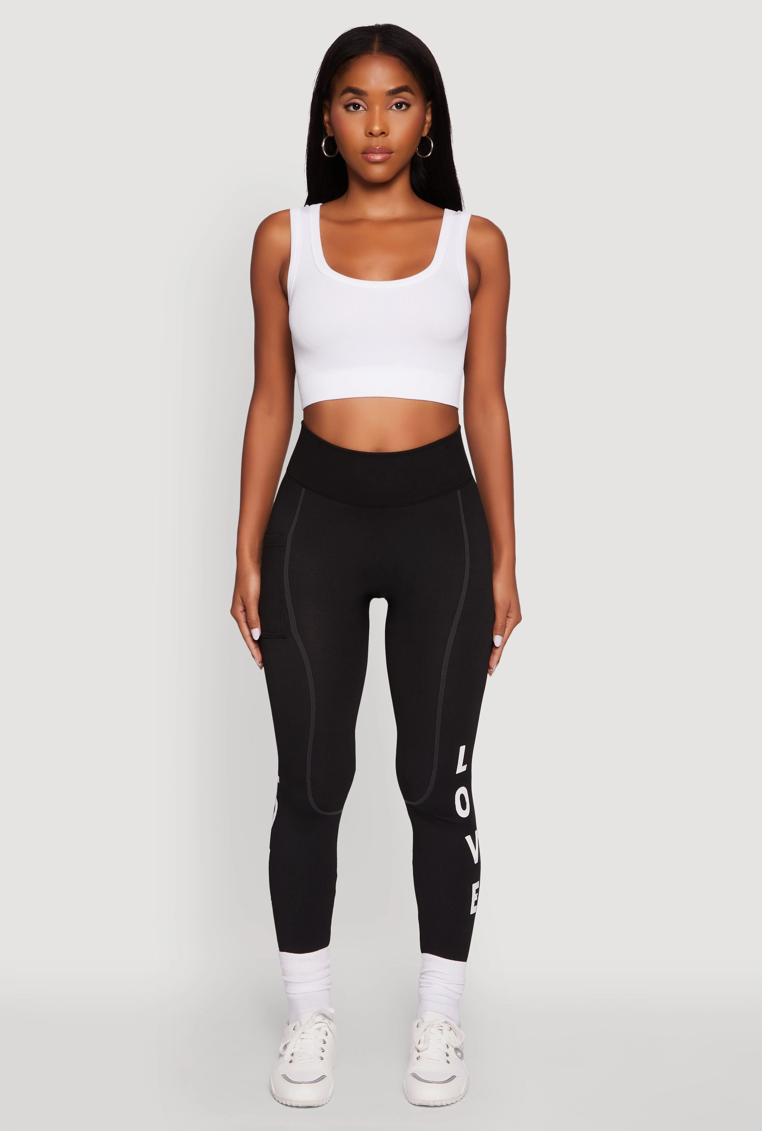 Non Bunching Park Run Squat Proof Love Graphic High Waisted Leggings with Cell Phone Pocket