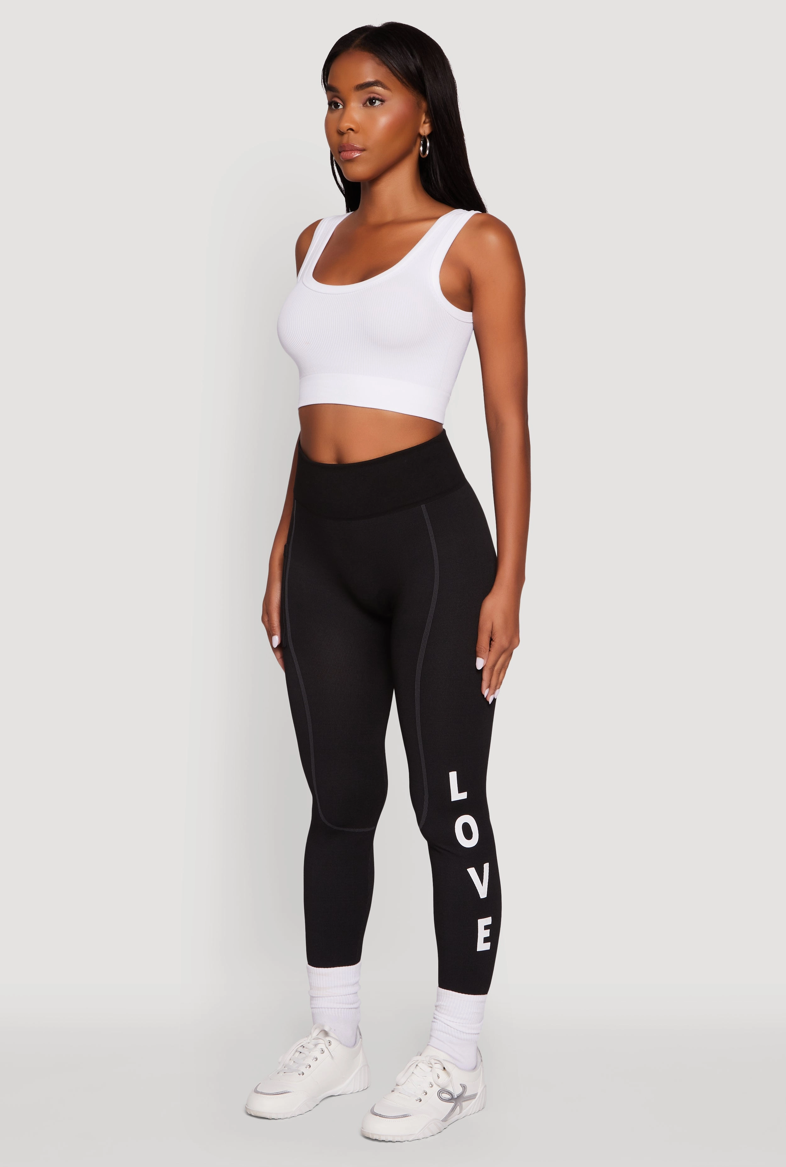 Love Graphic High Waisted Leggings with Cell Phone Pocket City Walk For Adults