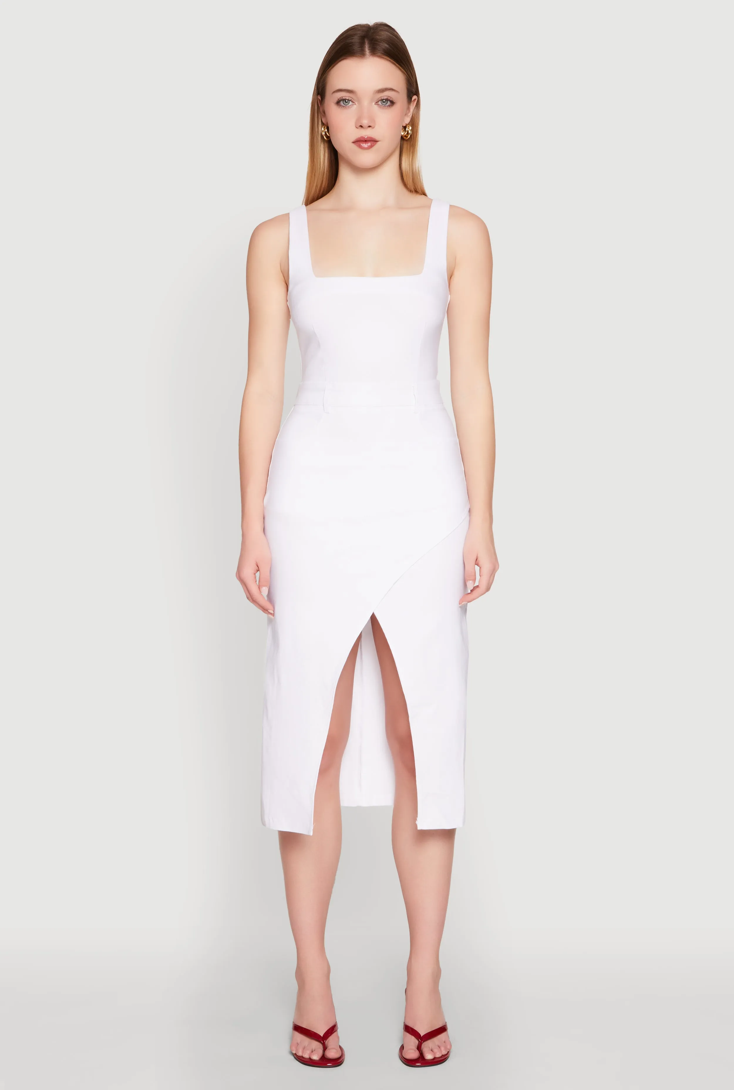 Slit Front Midi Tank Dress Light Fabrication Trendy Fit Look