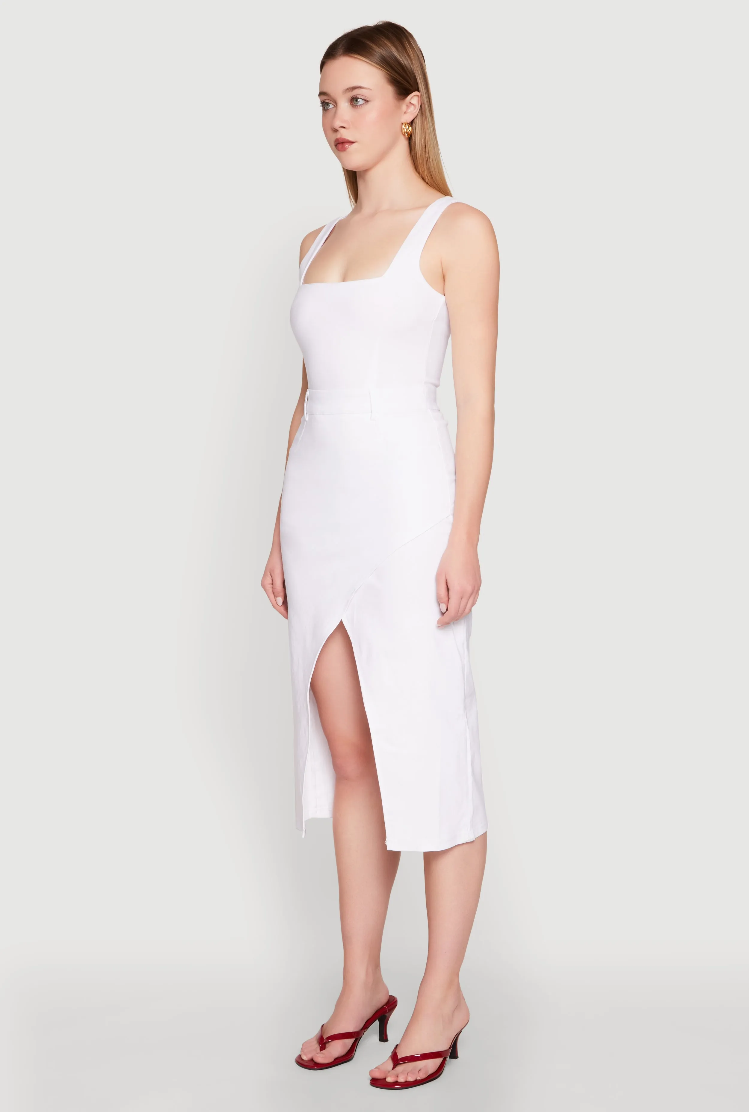 Slit Front Midi Tank Dress Formal Style Event Perfect