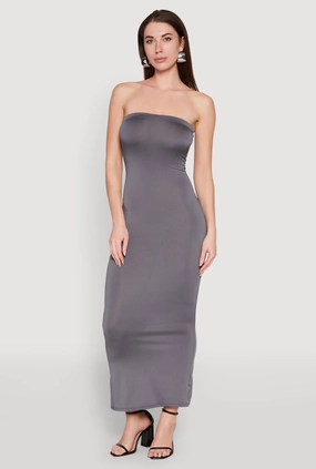 Slit Back Maxi Tube Dress Smart Layer Wear Timeless Fit Look