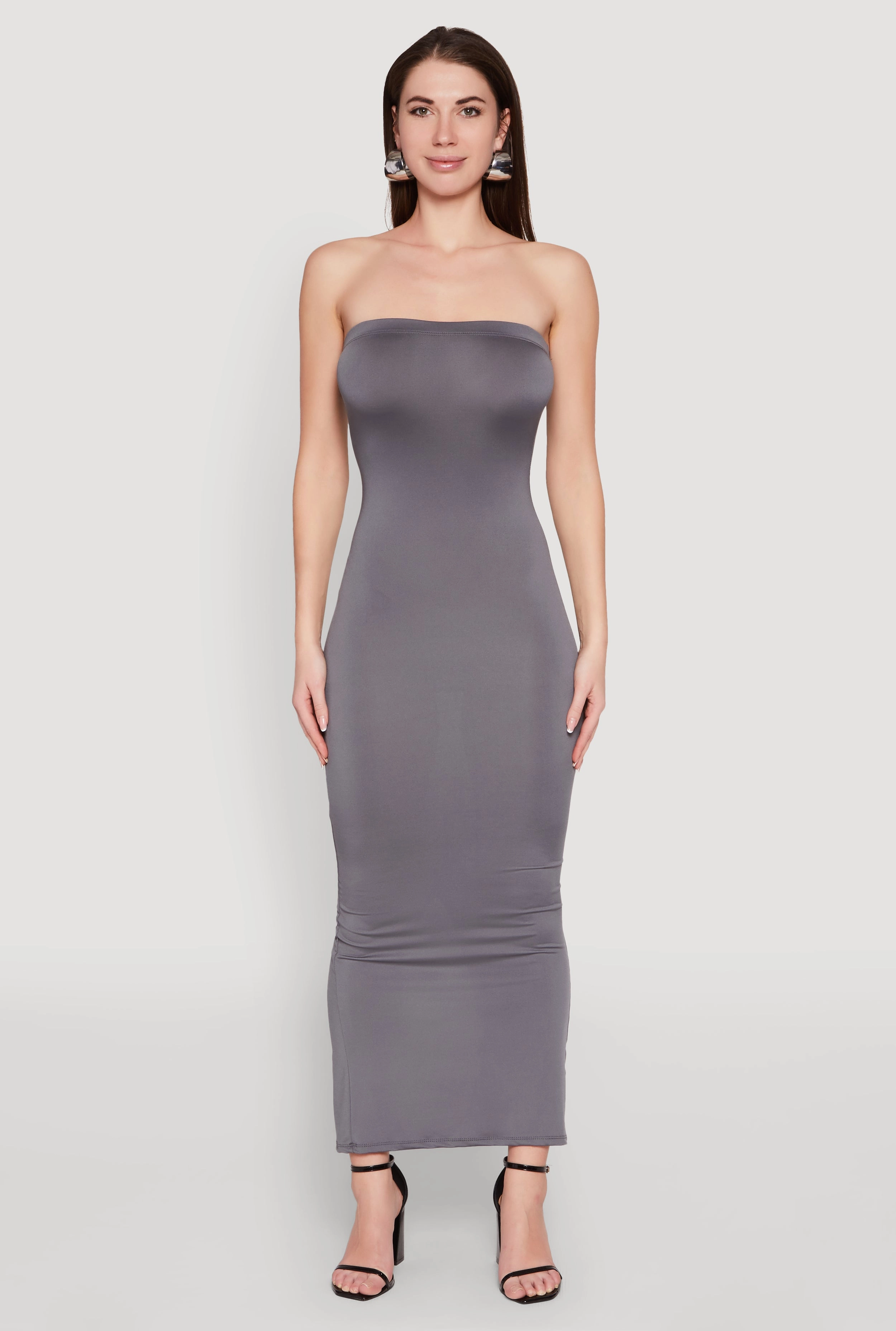 Slit Back Maxi Tube Dress Retro Mood Neutral Form