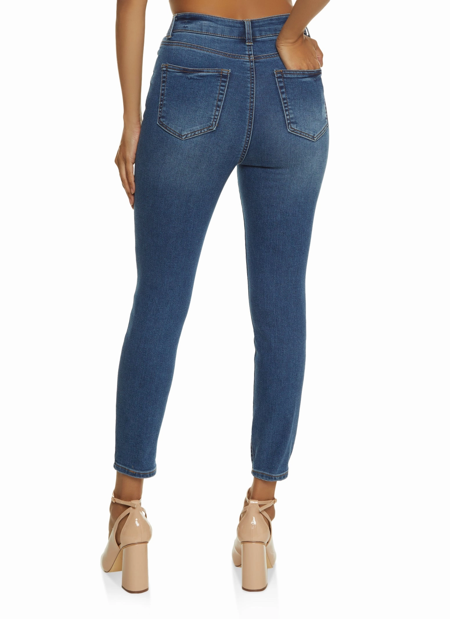 Abrasion Resistant Denim WAX Whiskered High Waist Skinny Ankle Jeans