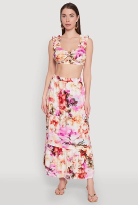 Cultural Event Weekend Outfit High Waisted Floral Print Tiered Skirt