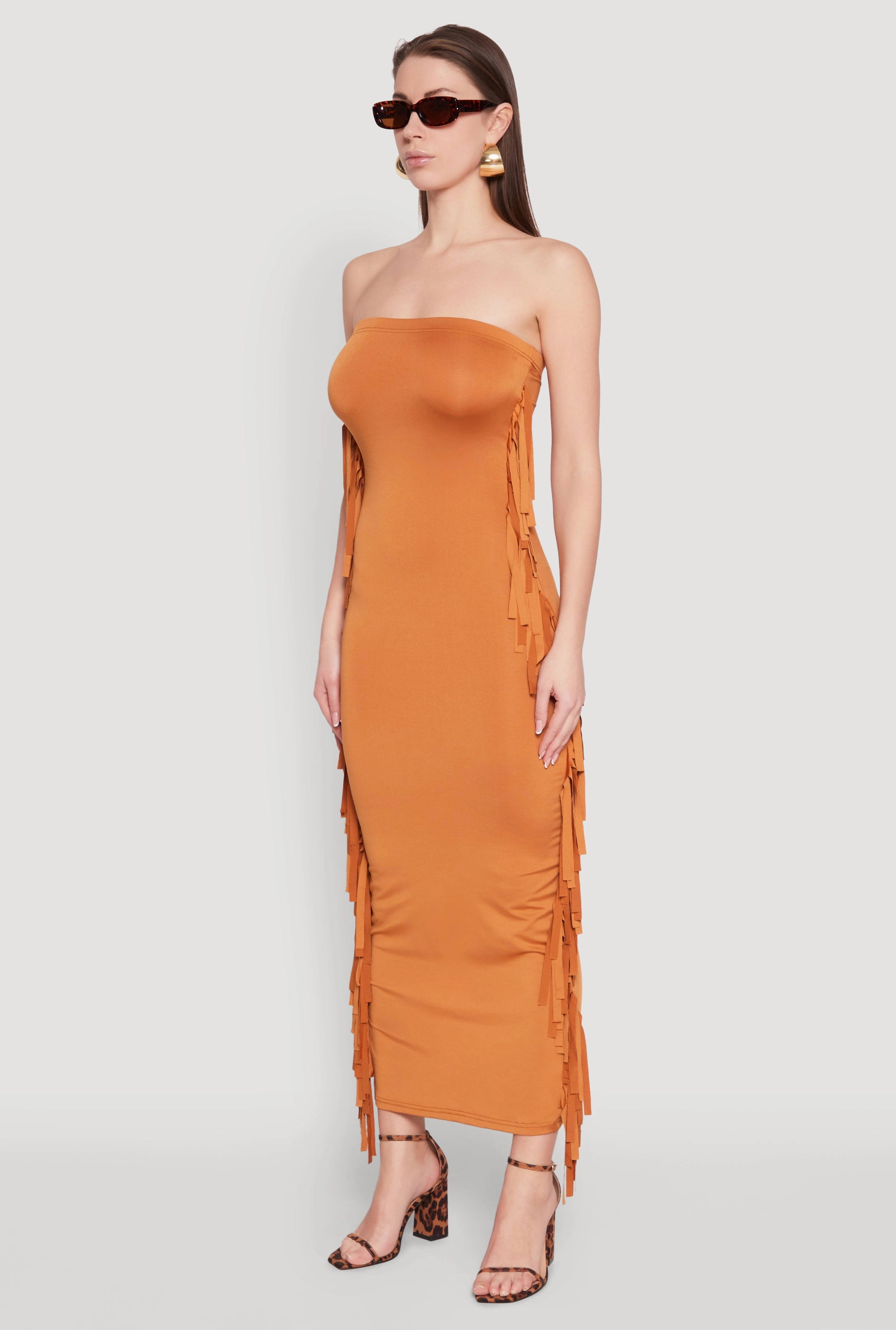 Chill Edge Side Fringe Maxi Tube Dress