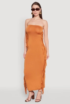 Side Fringe Maxi Tube Dress Match Quick