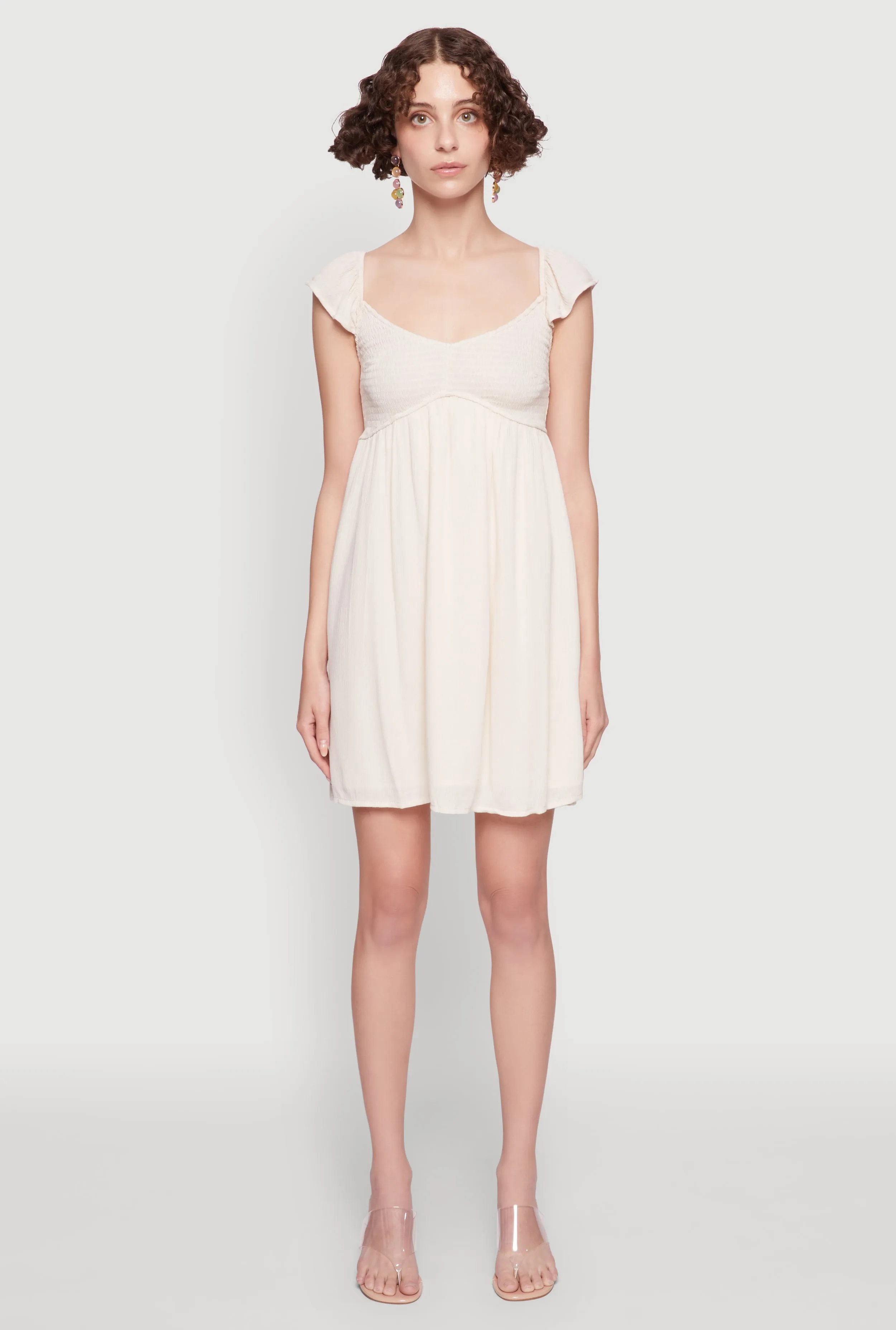 Smocked Flutter Sleeve Empire Waist Mini Dress Chic Layering