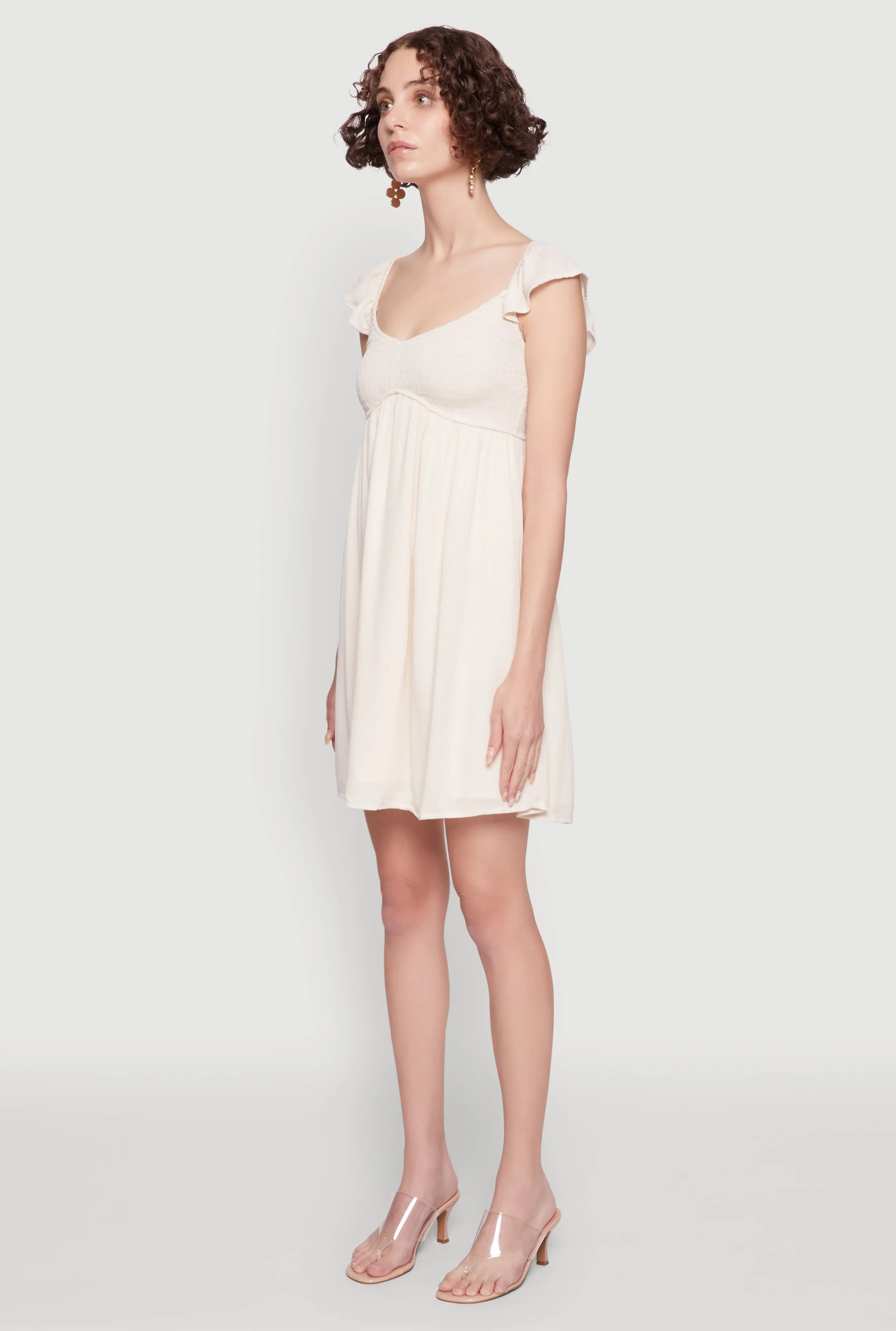 Coastal Chic Office Friendly Smocked Flutter Sleeve Empire Waist Mini Dress