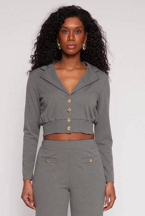 Water Resistant Gym - wear Smocked Button Front Blouse