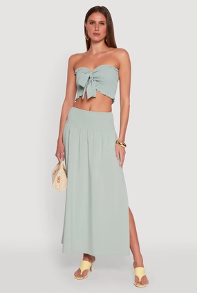 Smocked High Waist Side Slit Skirt High Shine Breezy Fit