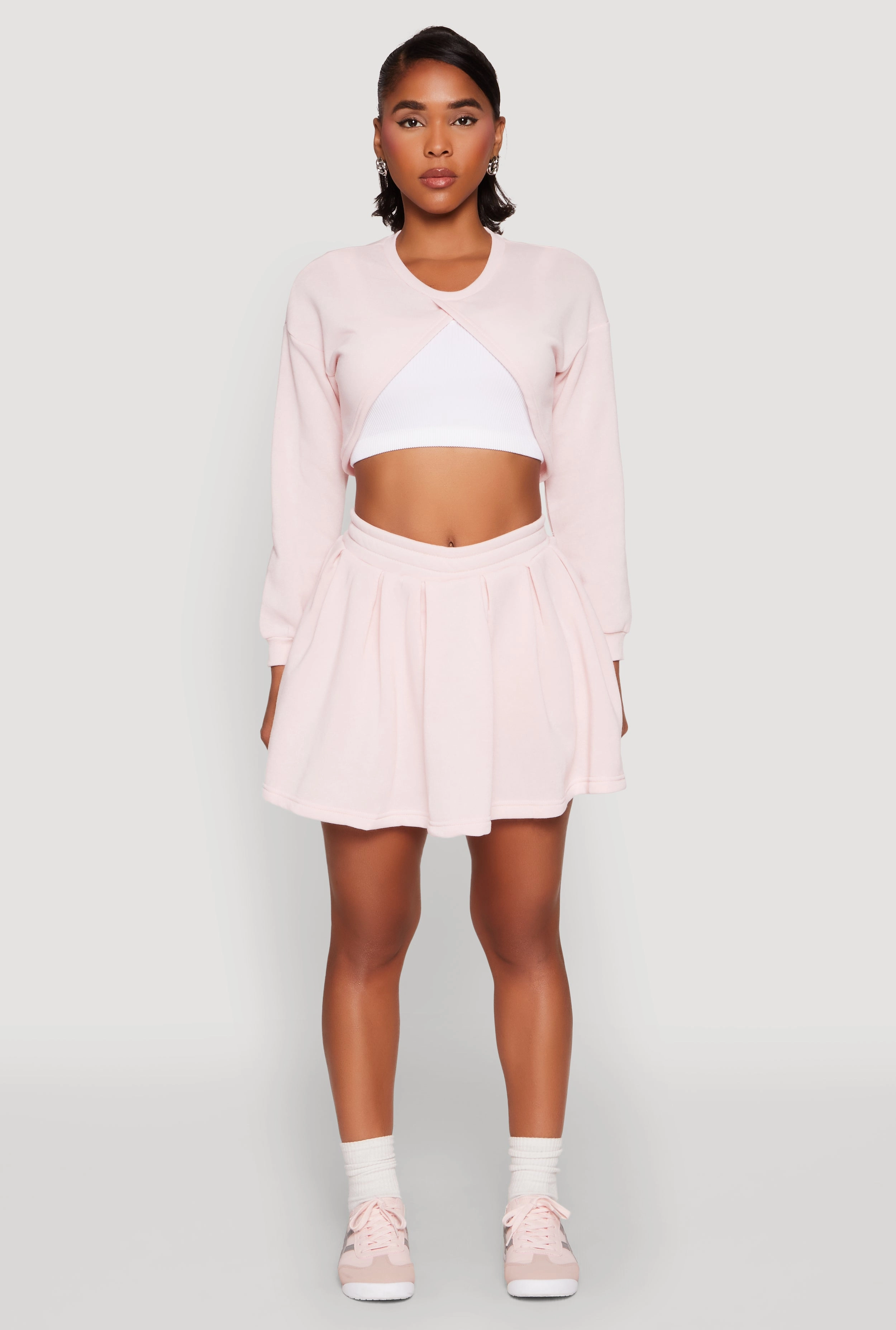 Tailored Cut Smocked High Waisted Pleated Skort