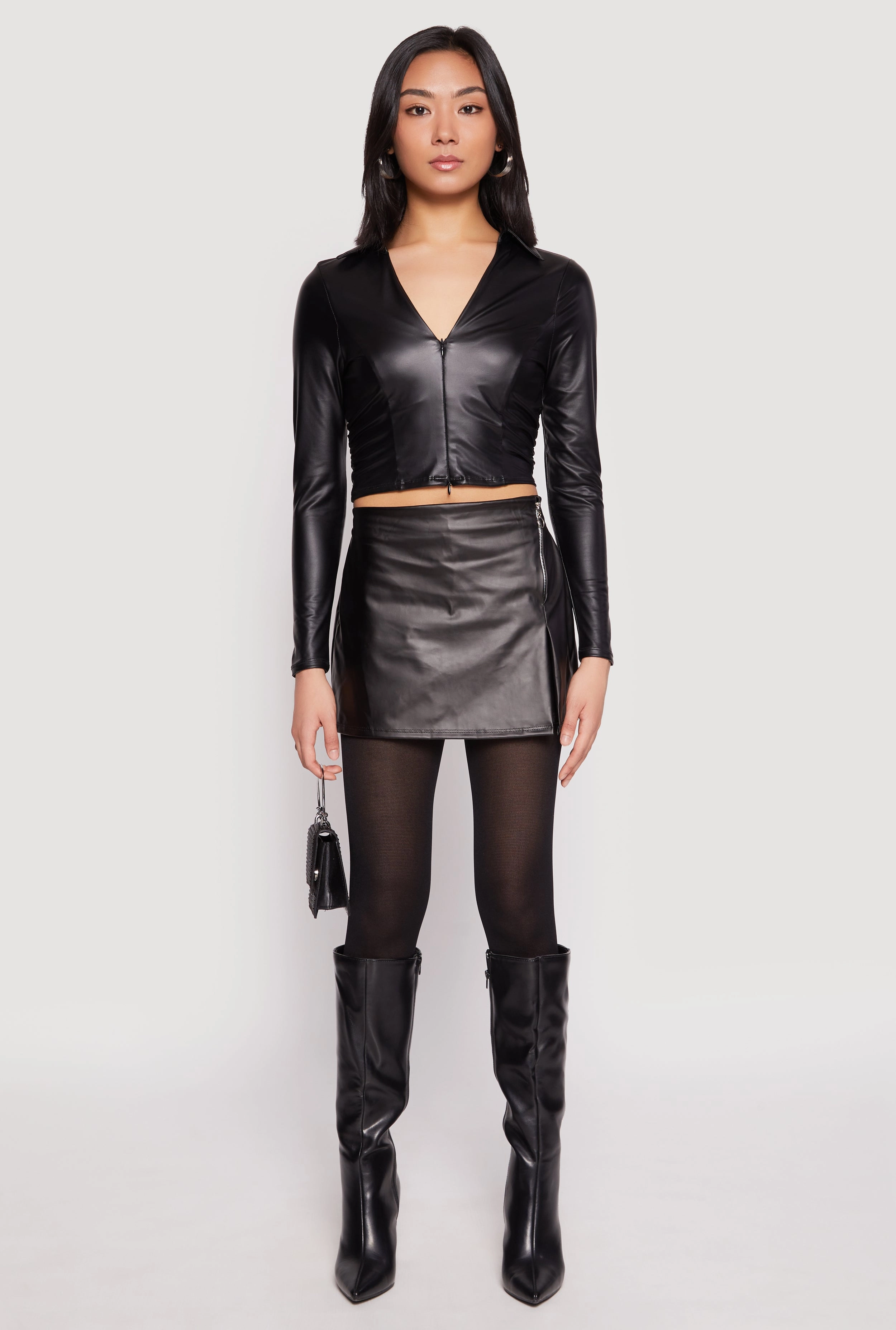 Faux Leather Side Zip Skort Built In Shorts