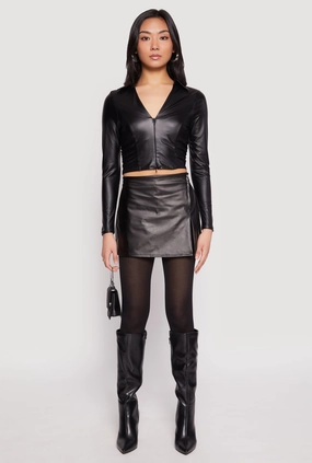 Faux Leather Side Zip Skort Built In Shorts