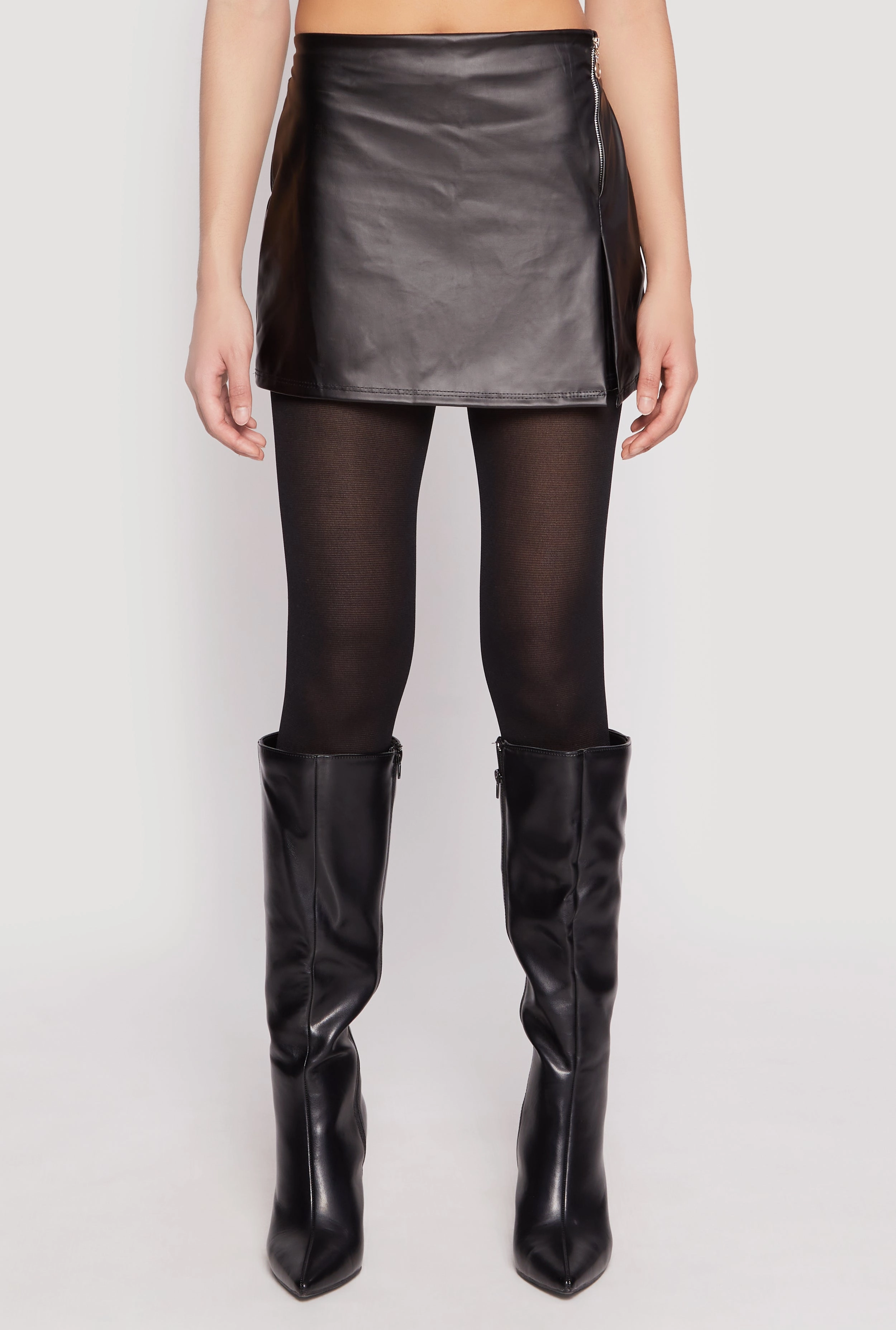 Exclusive Drop Faux Leather Side Zip Skort