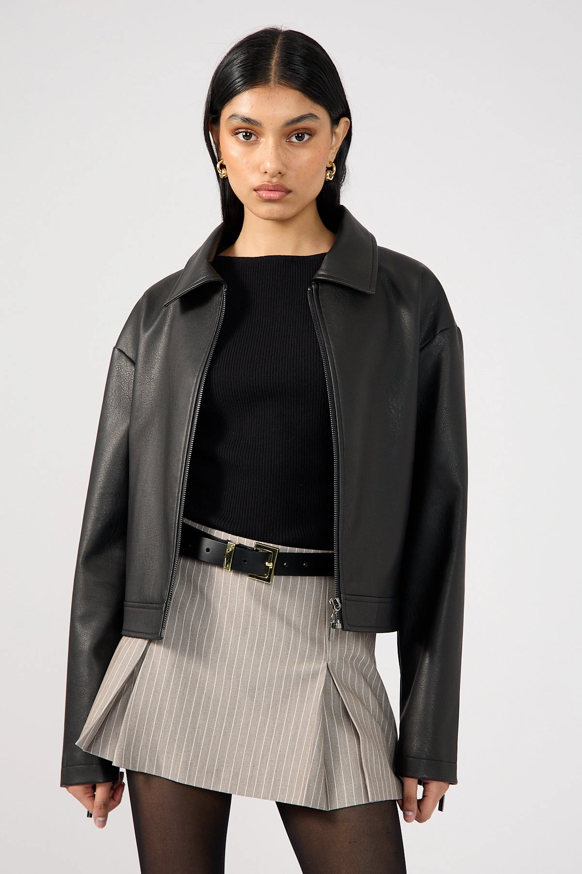 Soft Combo Foldable Packability Perfect Stranger Monica Box Pleat Skort Grey Stripe