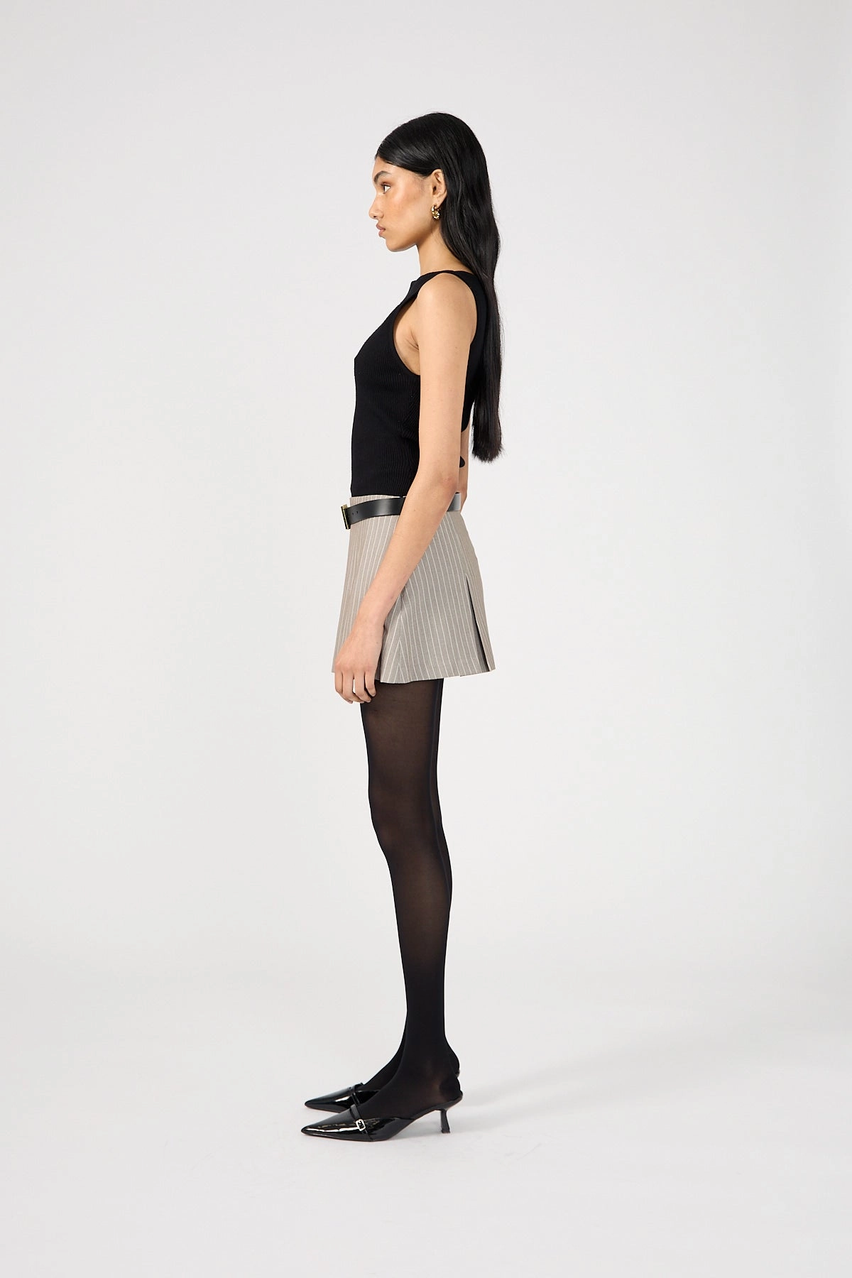 Breathable Cultural Event Perfect Stranger Monica Box Pleat Skort Grey Stripe