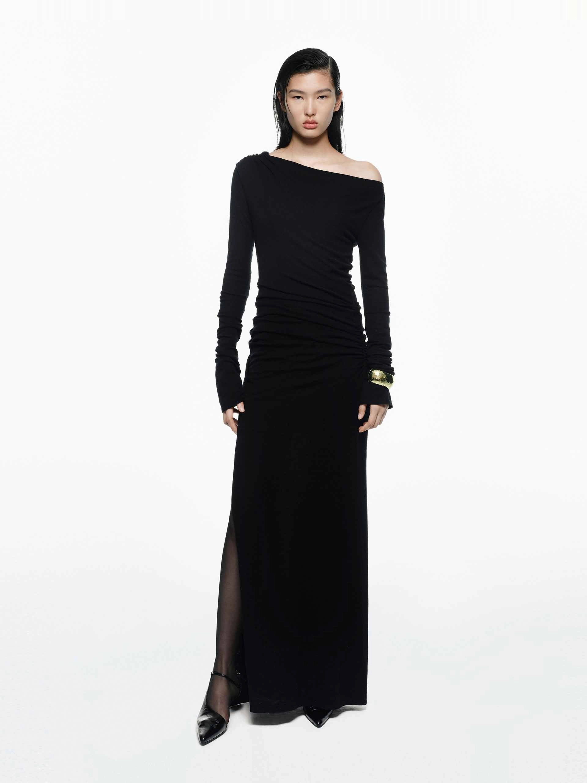 Side Slit Wool Dress Peace View Dreamy Presence