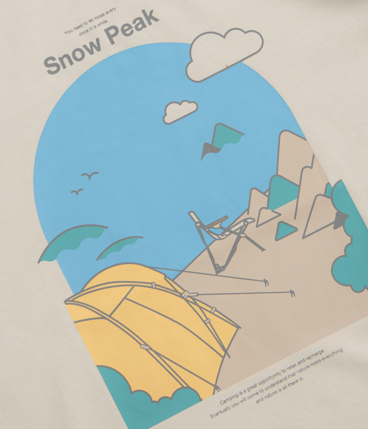Chilly Day Style Dimensional Stability Weave Snow Peak Camping Graphic T-Shirt - Ivory