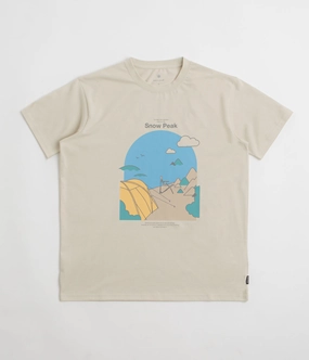 Raw Hem Finish Snow Peak Camping Graphic T-Shirt - Ivory