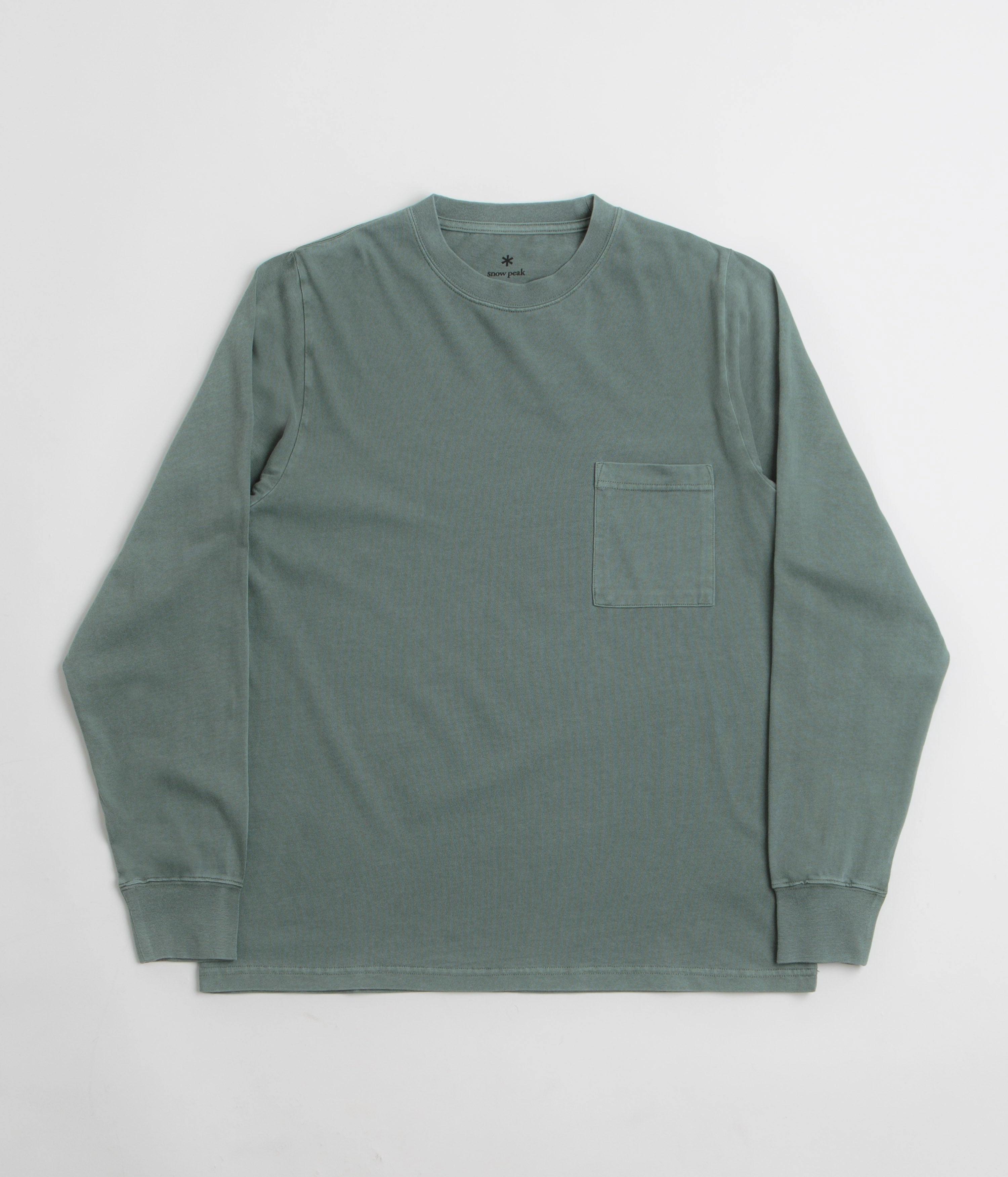 Snow Peak Garment Dyed Long Sleeve T-Shirt - Dark Green Stone Wash Process Daily Comfort