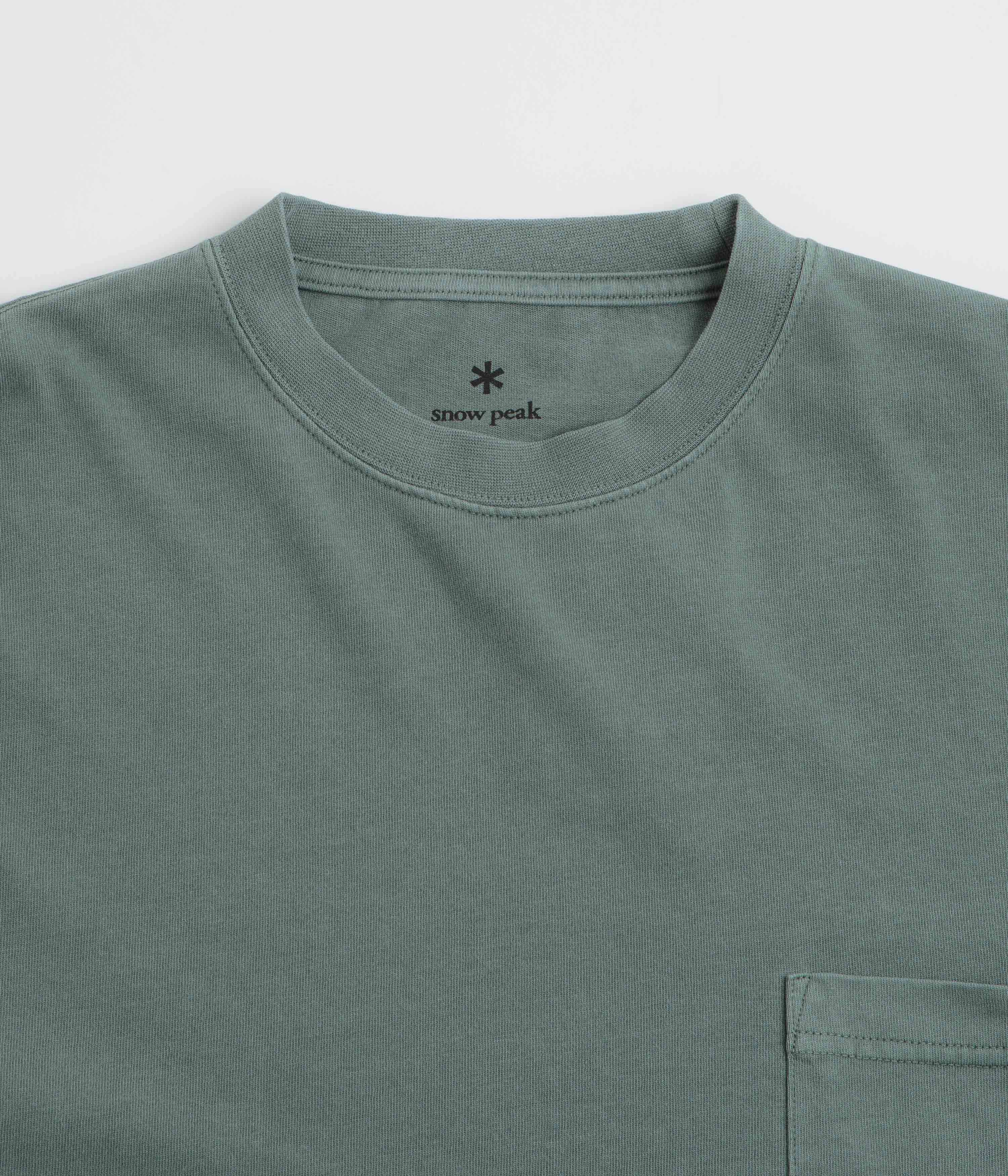 Flexible Neckband Minimal Trend Snow Peak Garment Dyed Long Sleeve T-Shirt - Dark Green