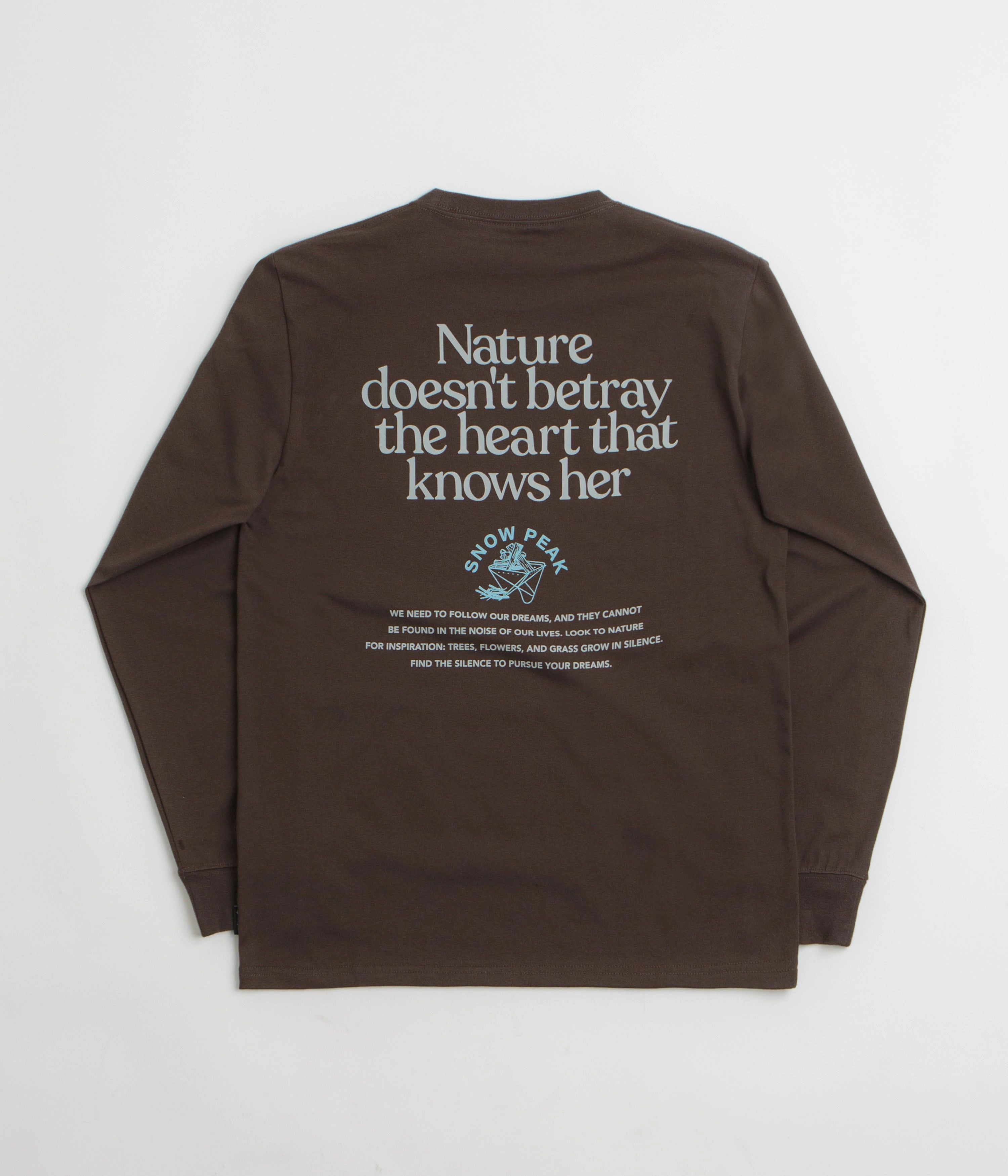 Snow Peak Living With Nature Long Sleeve T-Shirt - Dark Brown Pre Shrunk Fabric