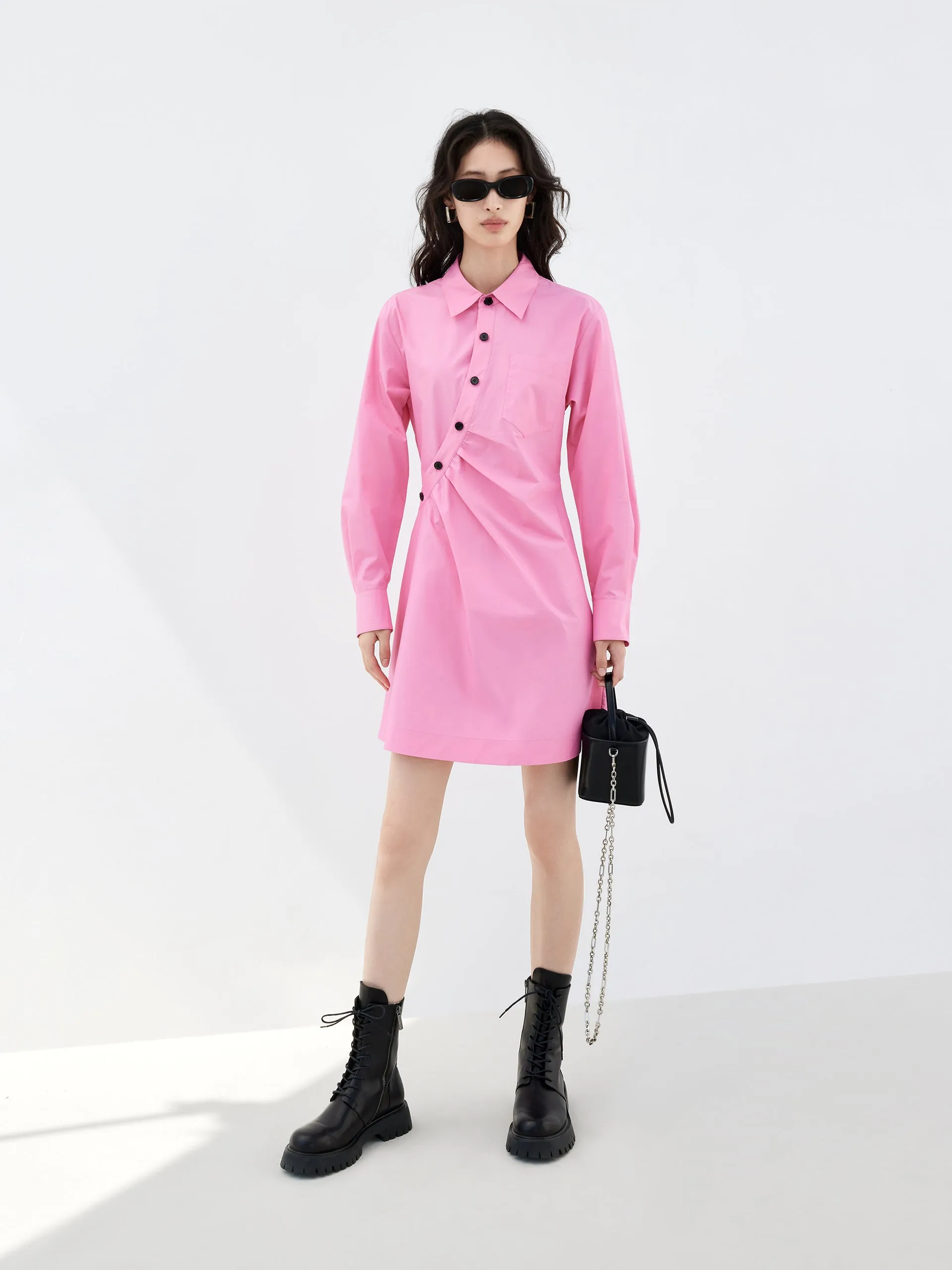 Effortless Look loose silhouette Slanted Placket Shirt Dress
