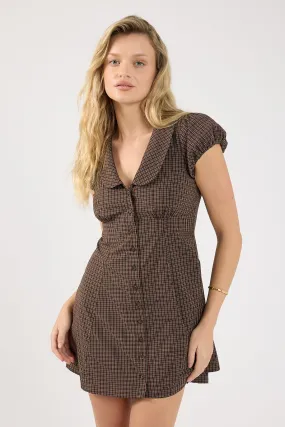 Perfect Stranger Bliana Collar Mini Dress Brown Check Chic Comfort Grace Base