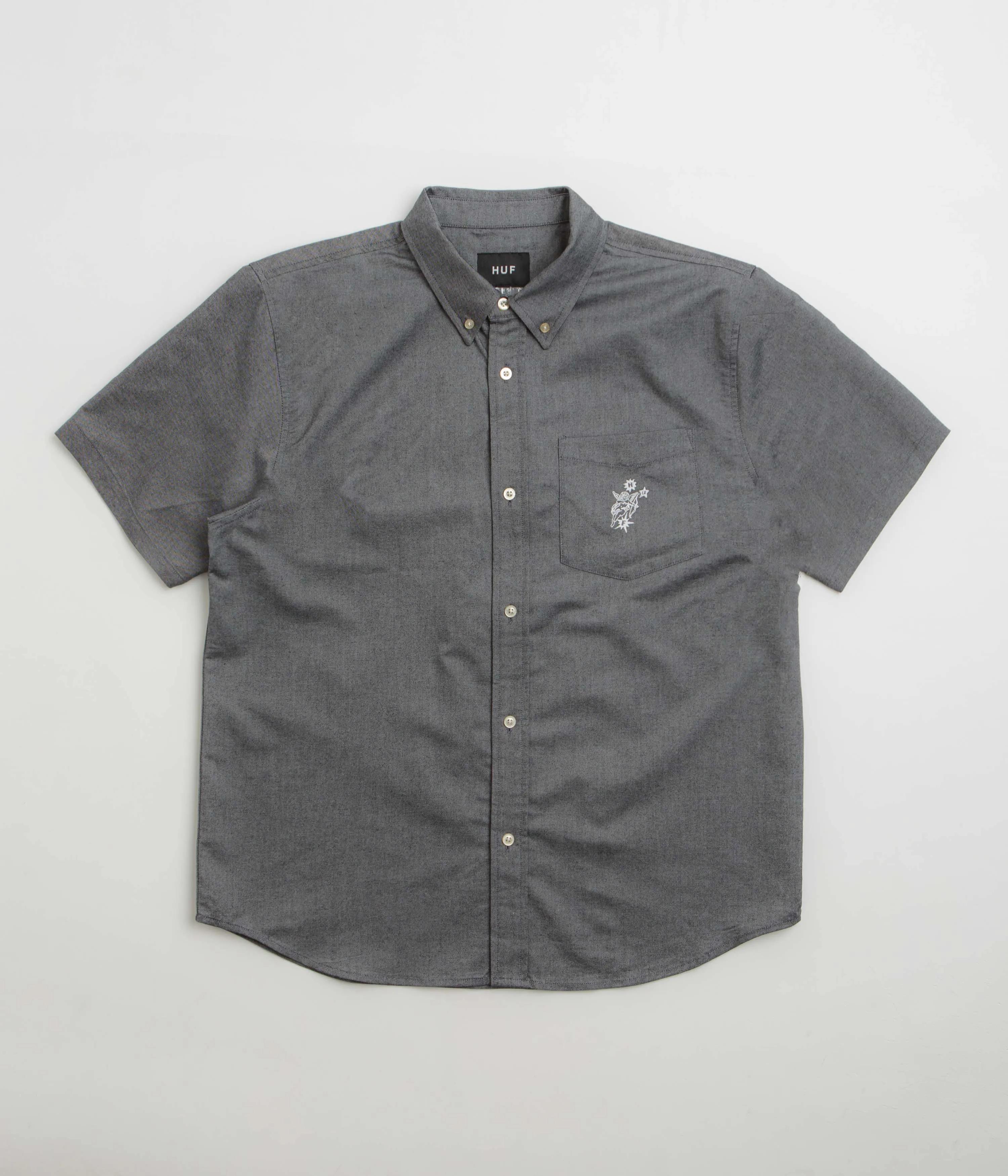 HUF Icarus Short Sleeve Oxford Shirt - Washed Black Travel Essential Interview Ready