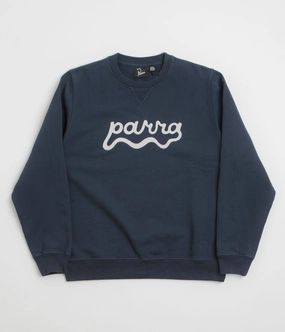 Comfy Knit by Parra Water Wave Logo Crewneck Sweatshirt - Navy Blue