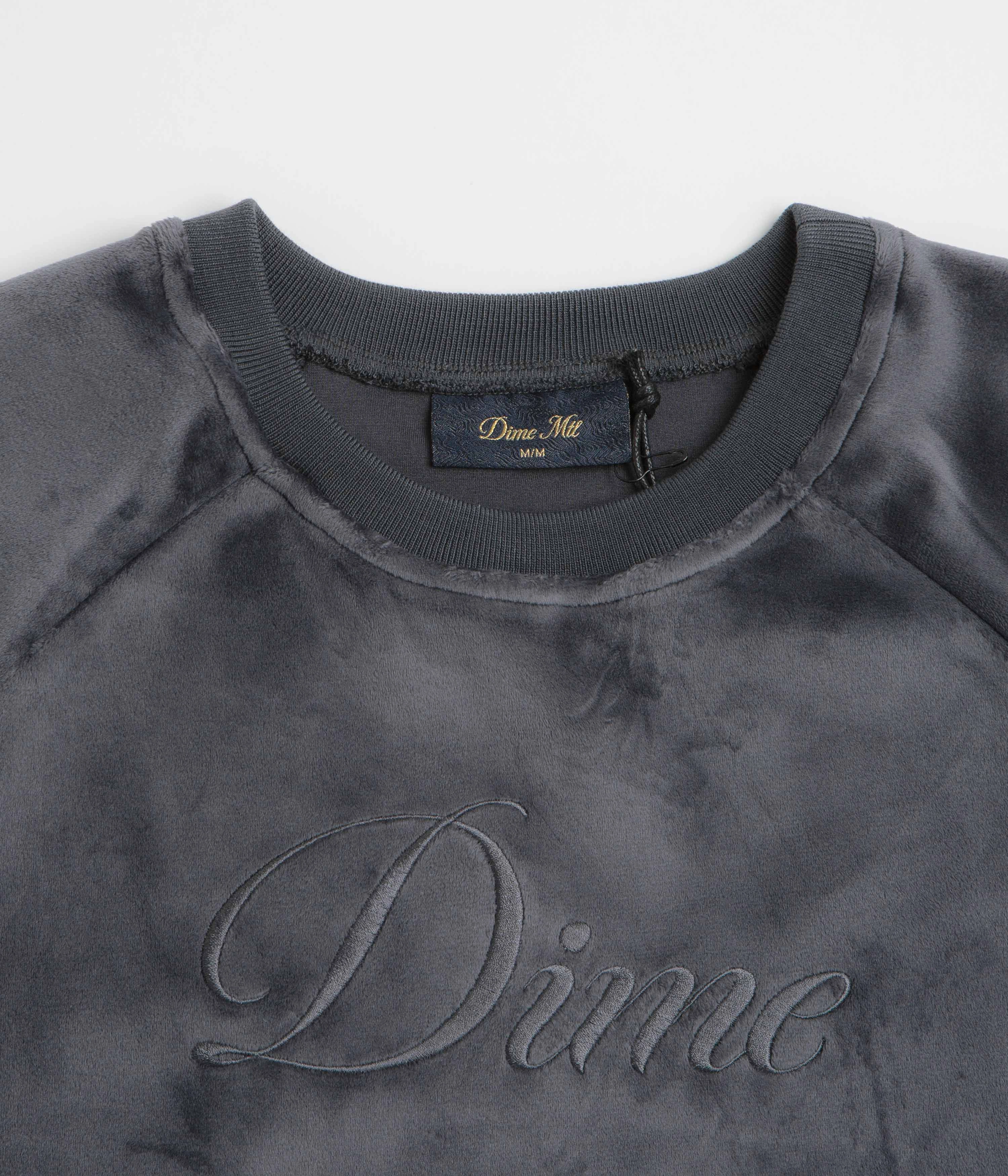 Dime Cursive Velvet Crewneck Sweatshirt - Smoke Stylish Design Snuggly Fit