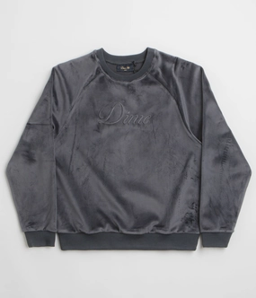 Sleek Design Allergen Free Processing Dime Cursive Velvet Crewneck Sweatshirt - Smoke