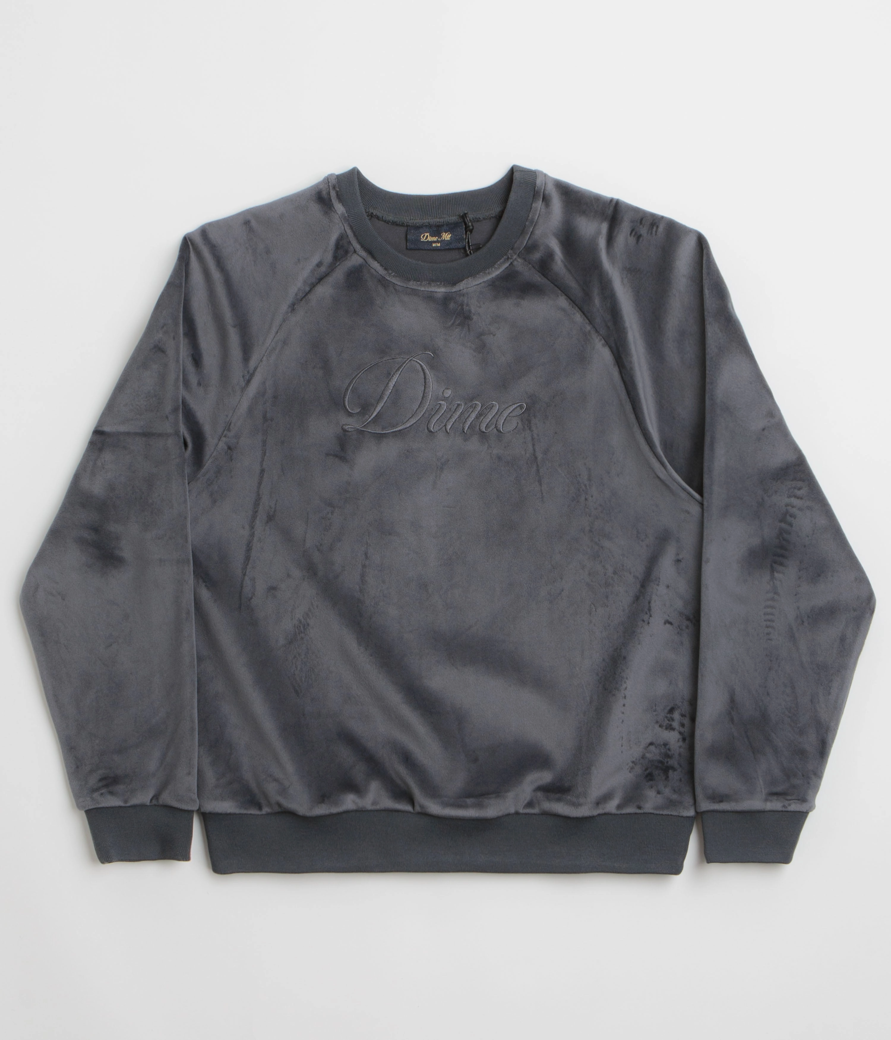 Sleek Design Allergen Free Processing Dime Cursive Velvet Crewneck Sweatshirt - Smoke