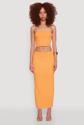 Layered Look Seamless construction Lettuce Edge Textured Knit Skirt