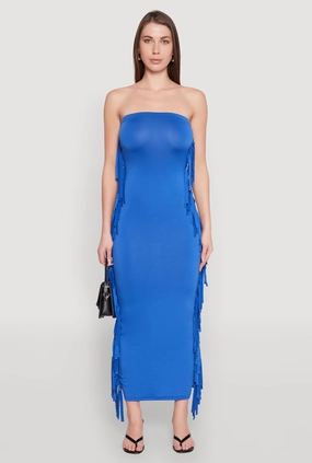 Soft Hue Euro Ease Side Fringe Maxi Tube Dress