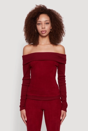 Haute Monde Fold Over Off The Shoulder Long Sleeve Blouse Adjustable street