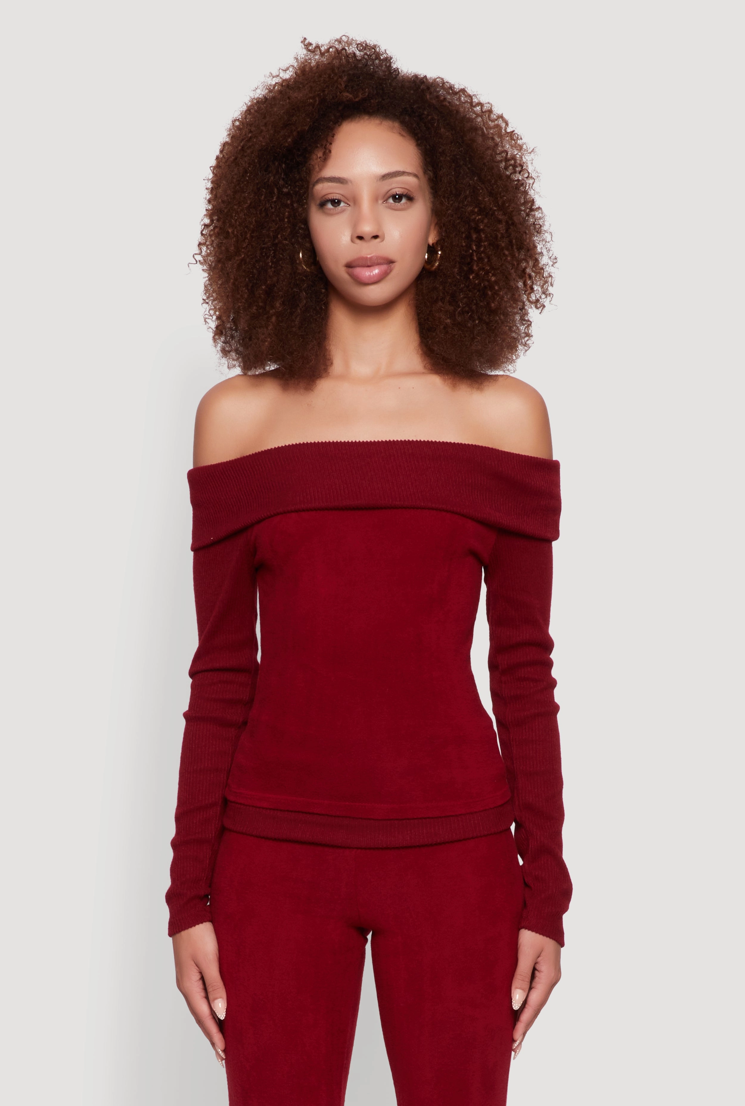 Haute Monde Fold Over Off The Shoulder Long Sleeve Blouse Adjustable street