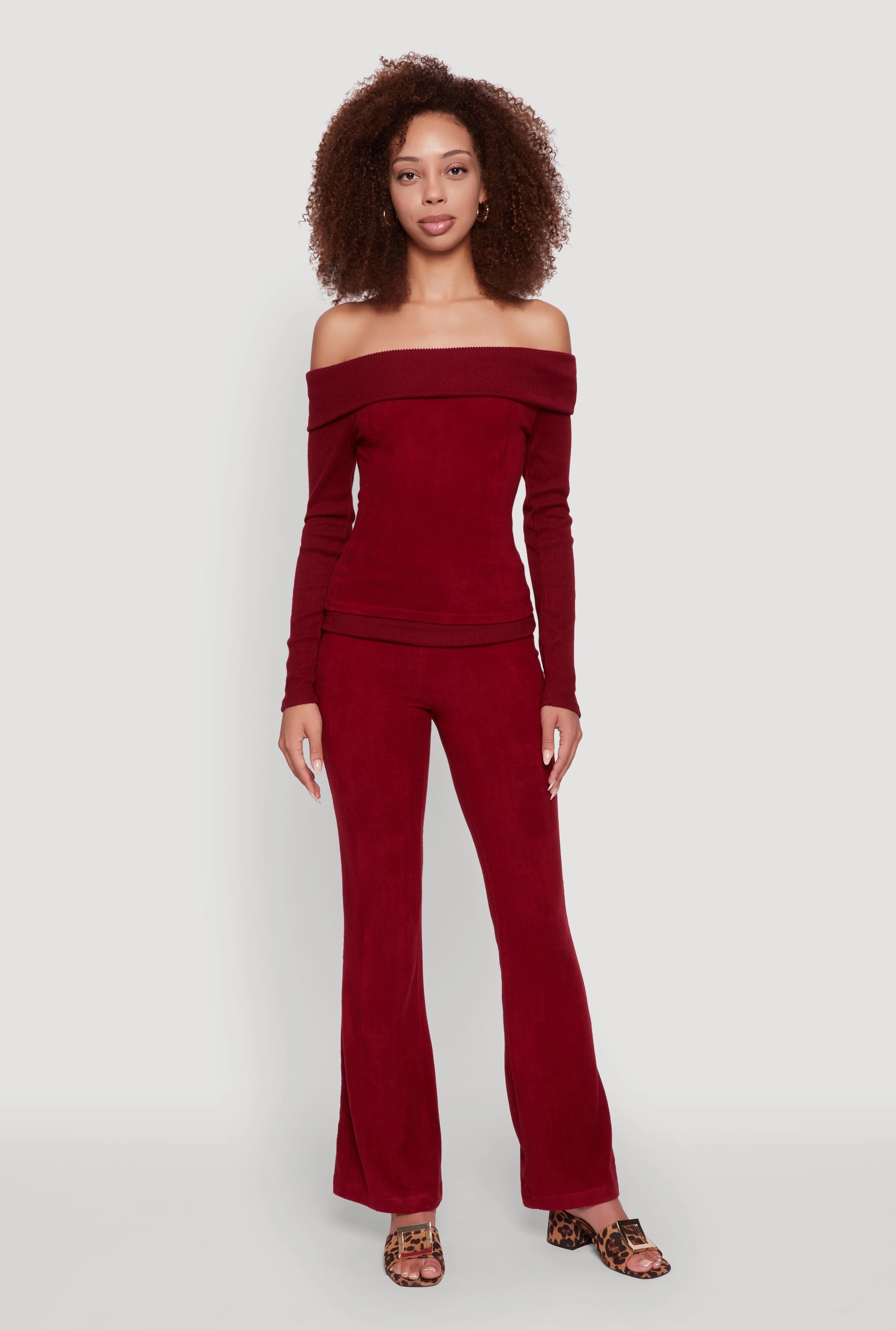 Reinforced Placket Closure Haute Monde Fold Over Off The Shoulder Long Sleeve Blouse