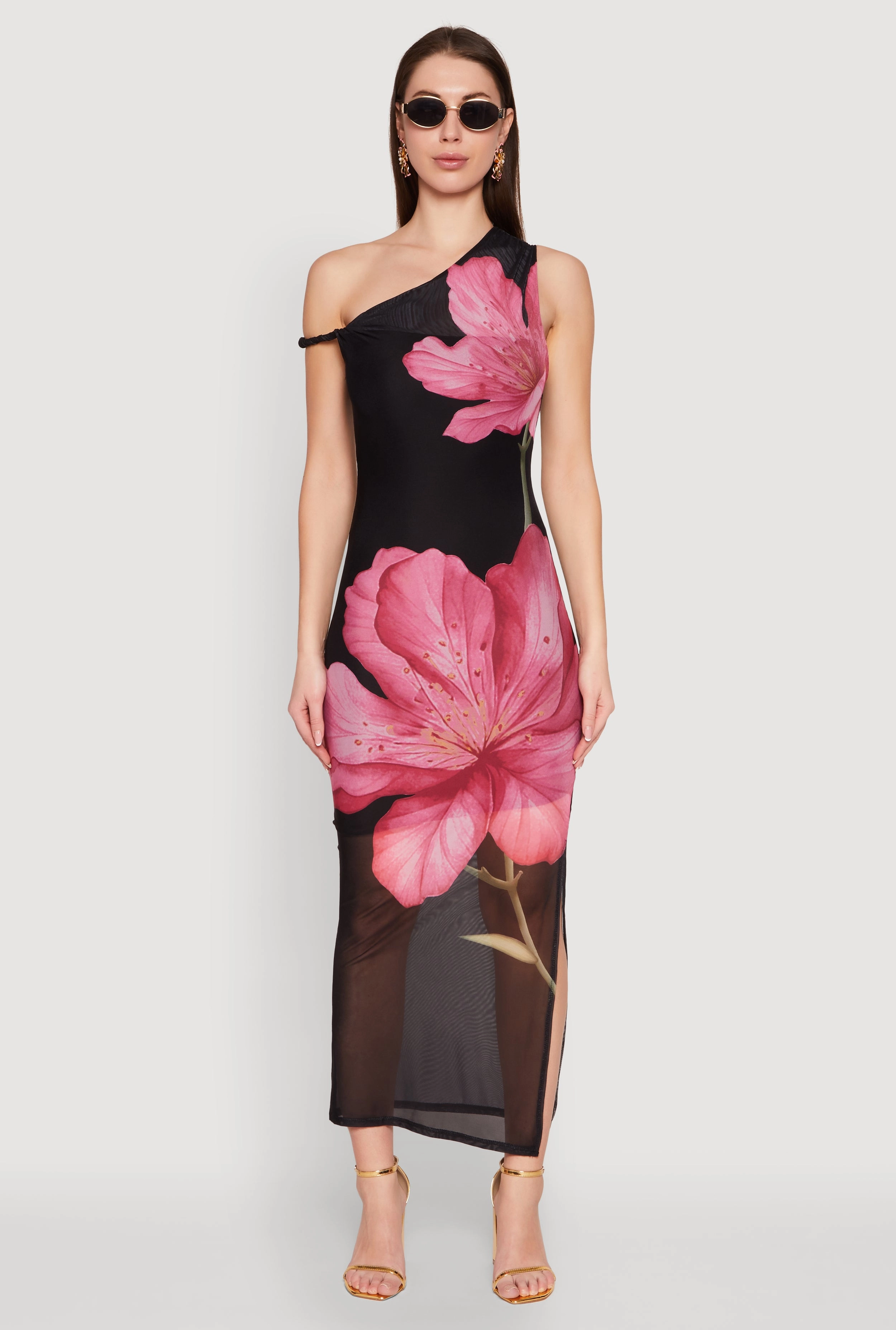 Iris One Shoulder Floral Print Maxi Dress Layered Style