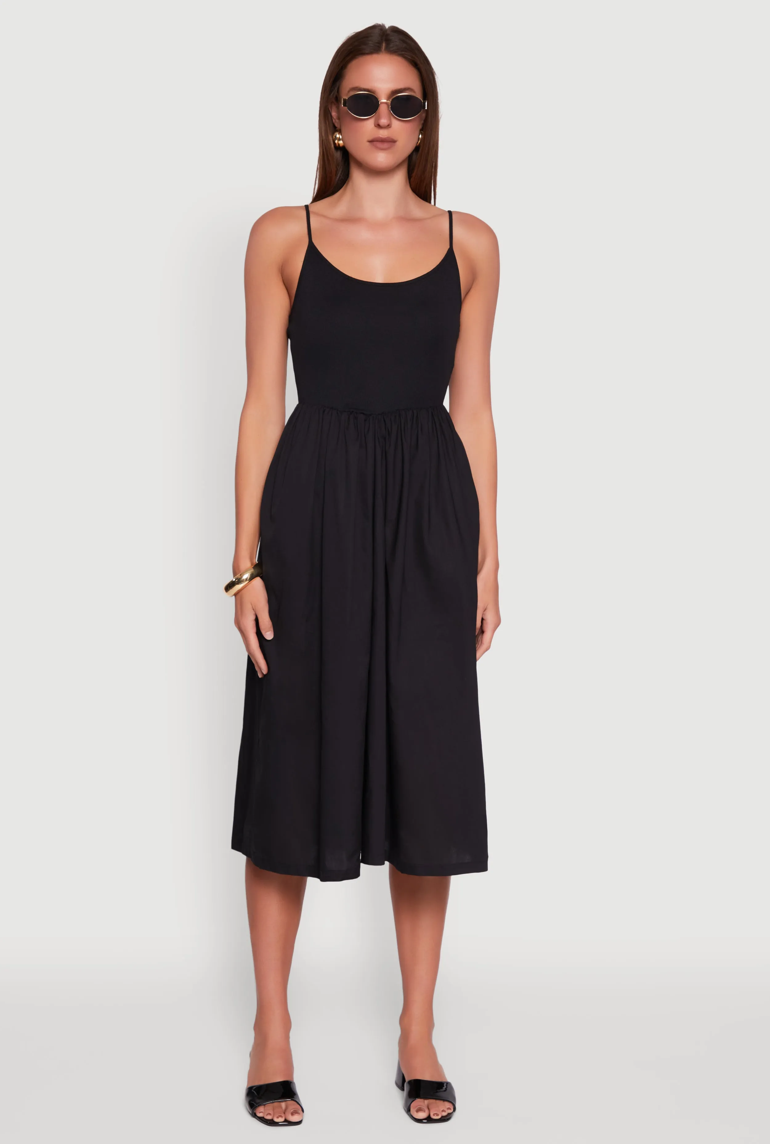 Relaxed Line Chic Ribbed Knit Sleeveless Skater Dress