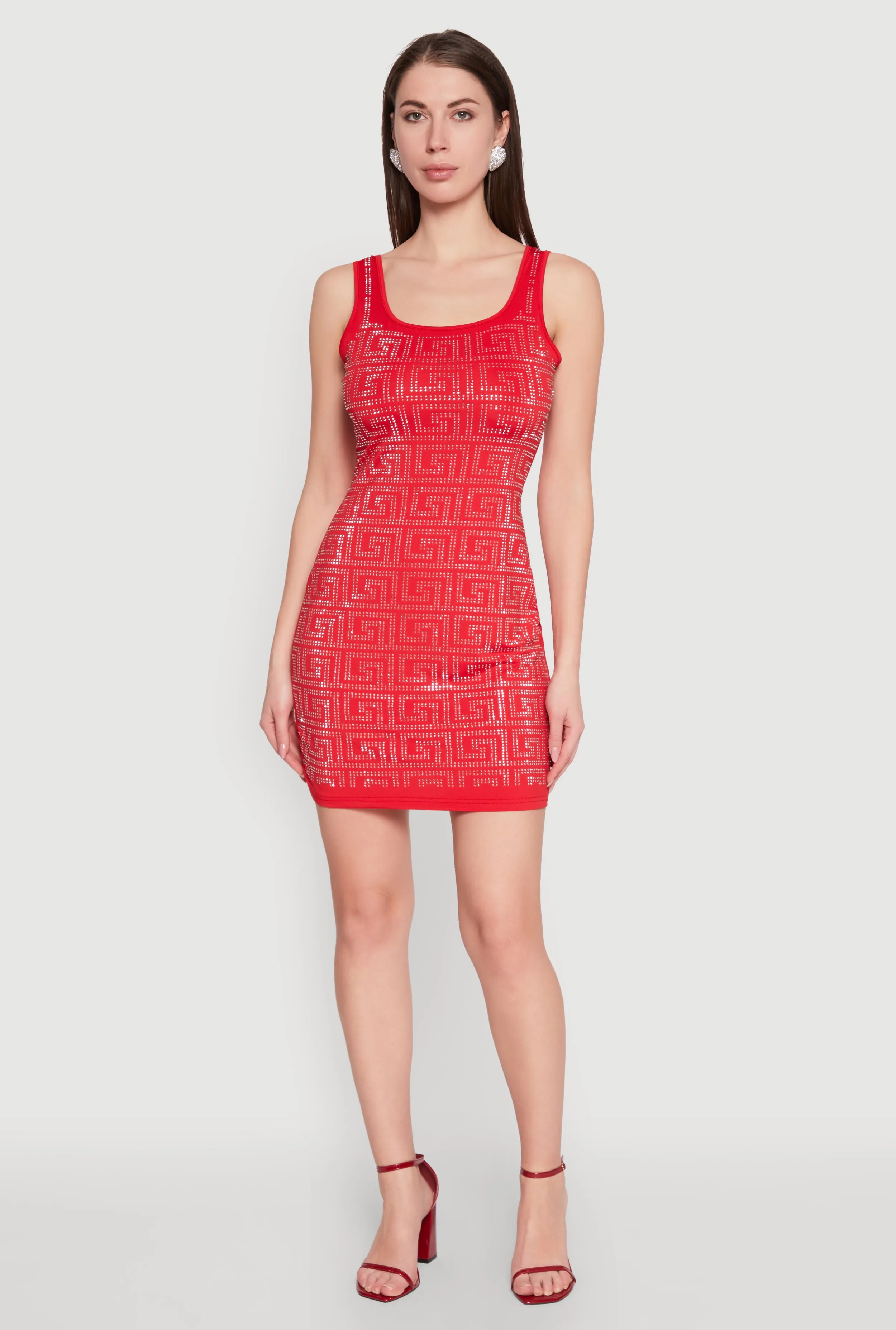 Greek Key Rhinestone Mini Dress Everyday-Comfort Pure Shape