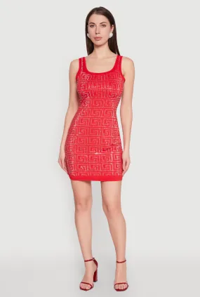 Greek Key Rhinestone Mini Dress Everyday-Comfort Pure Shape