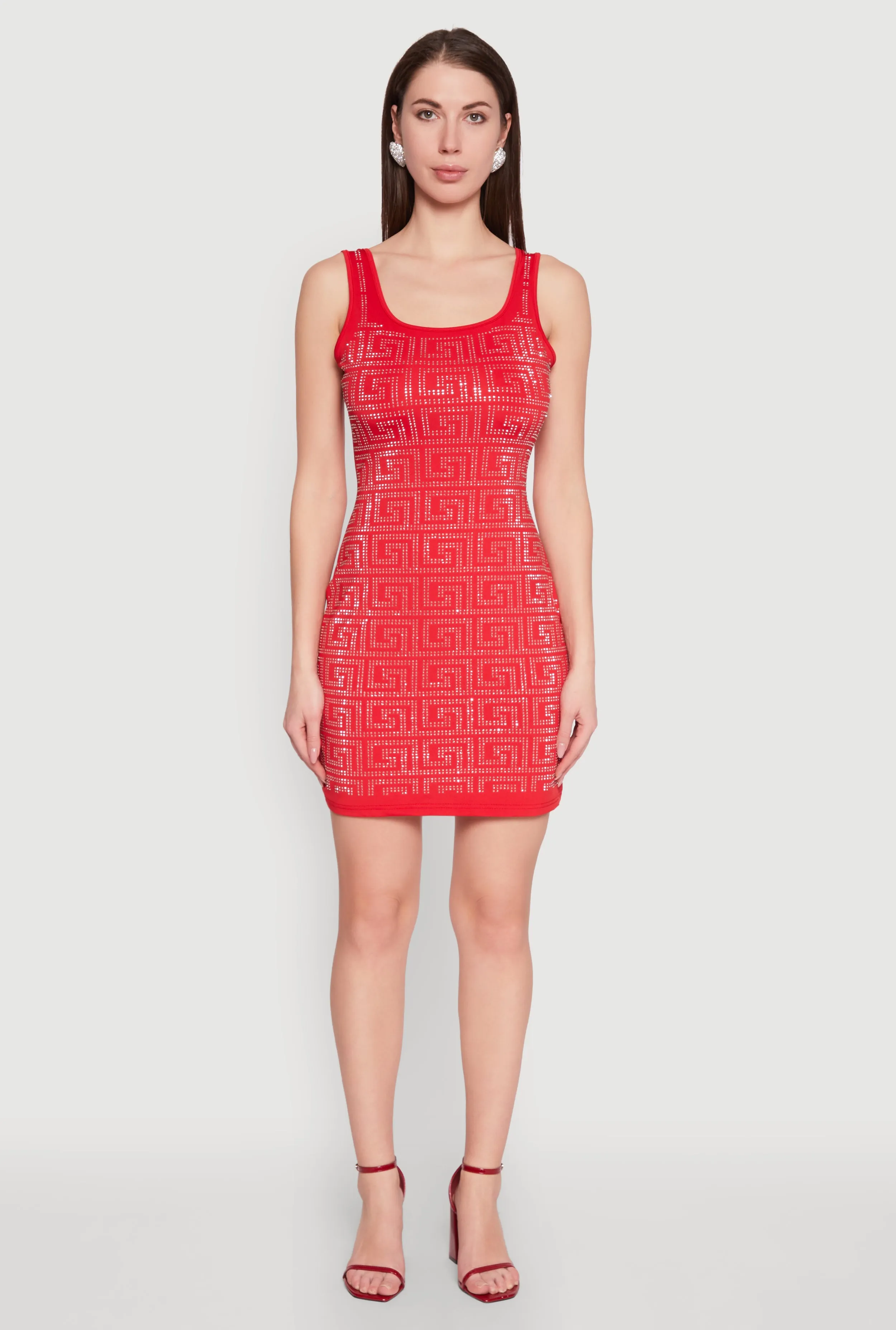 Feminine flowing piece Greek Key Rhinestone Mini Dress