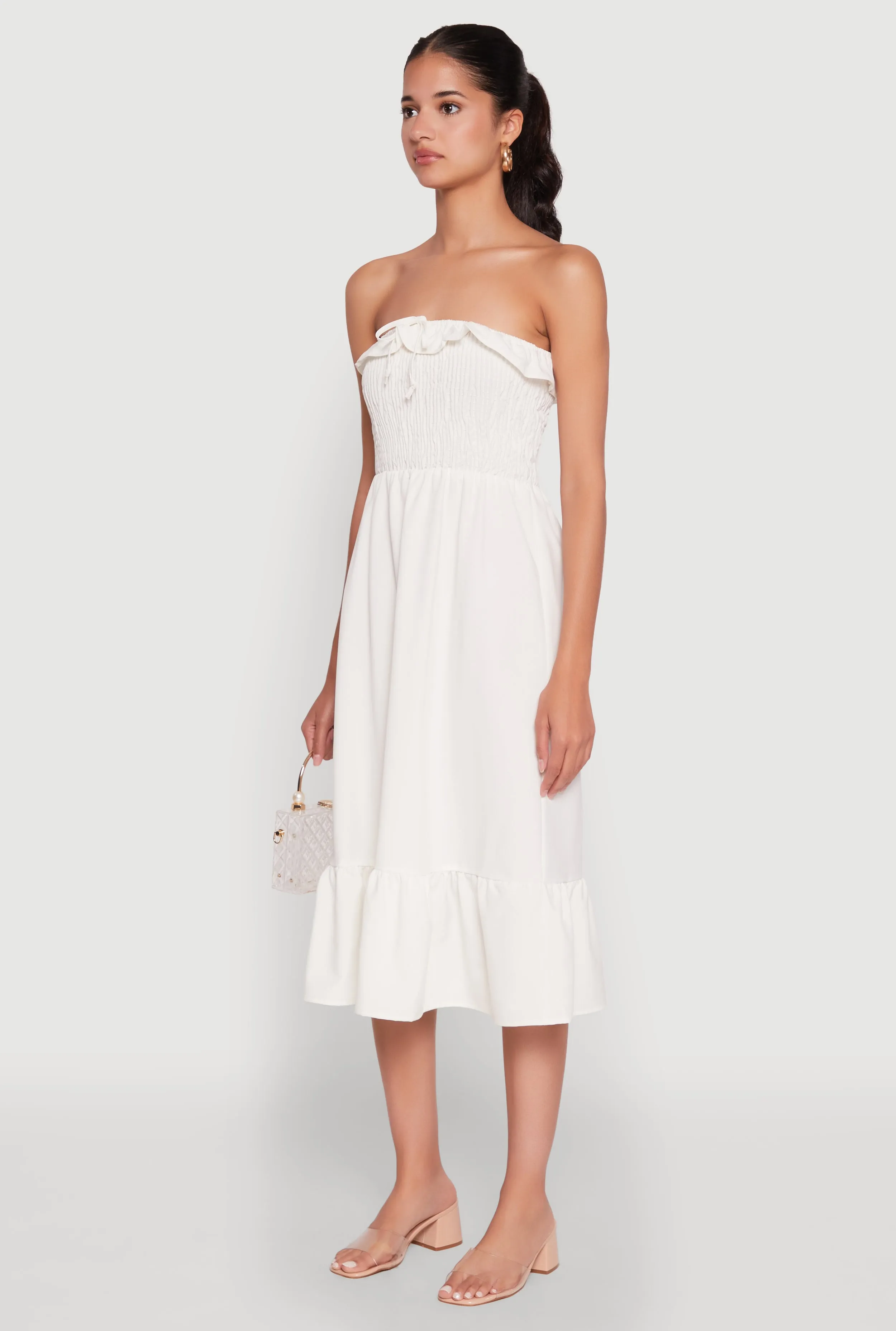 Chic Smocked and Ruffle Tiered Peasant Dress Evening Tone Mix-And-Match