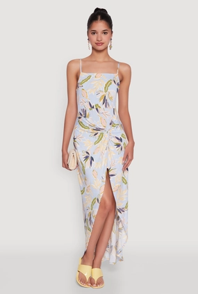 Haute Monde Sleeveless Square Neck Floral High Low Maxi Dress Modest Cut Scalloped-Edge
