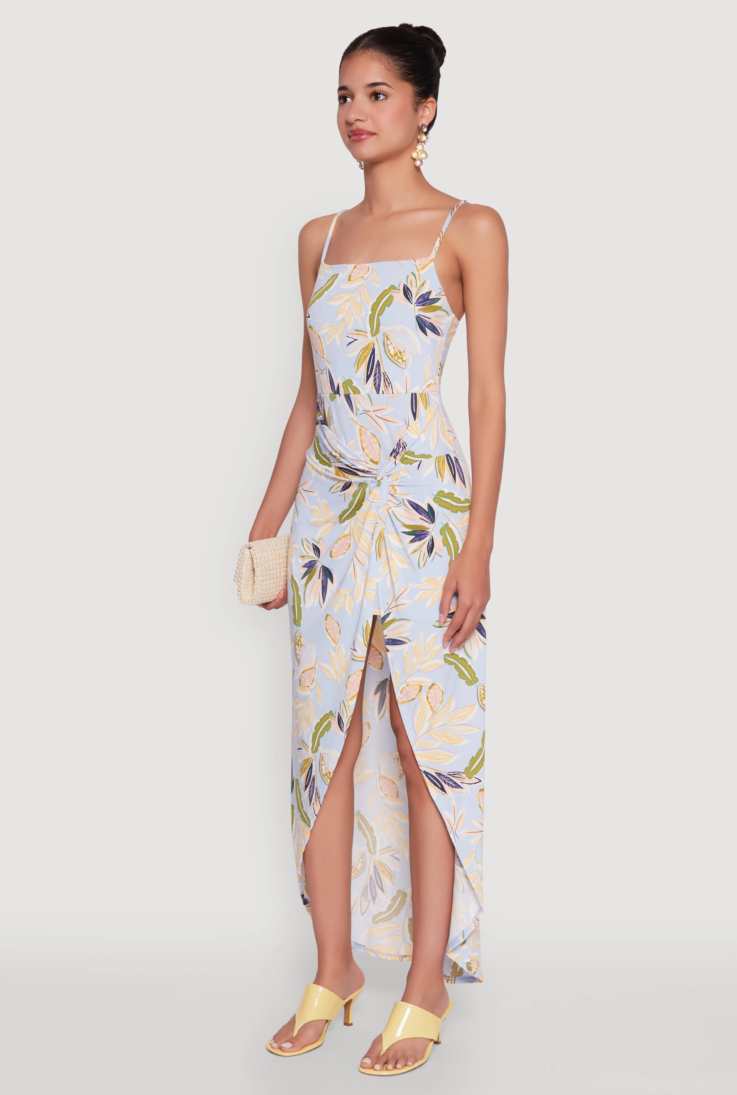Elegant brunch outfit Haute Monde Sleeveless Square Neck Floral High Low Maxi Dress
